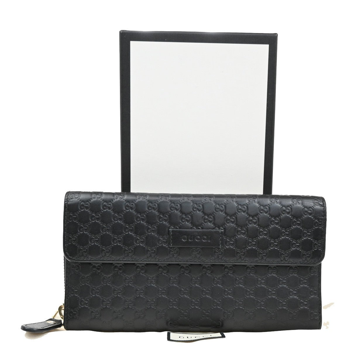 GUCCI Logo Guccissima GG Pattern Long Zipper Wallet Leather Black Gold 65FC165