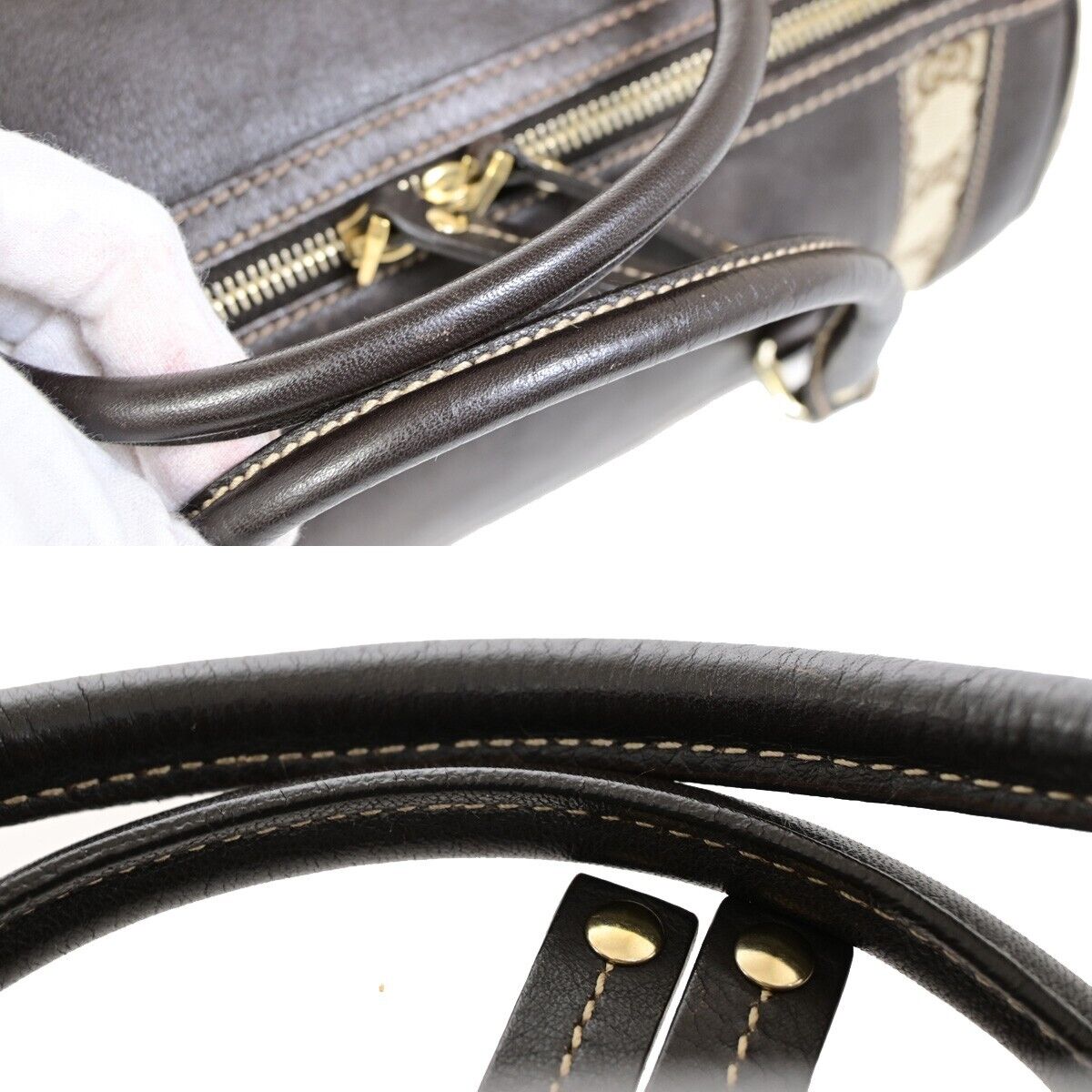 GUCCI Logo GG Pattern Trophy Hand Bag Canvas Leather Brown Italy 83FA749