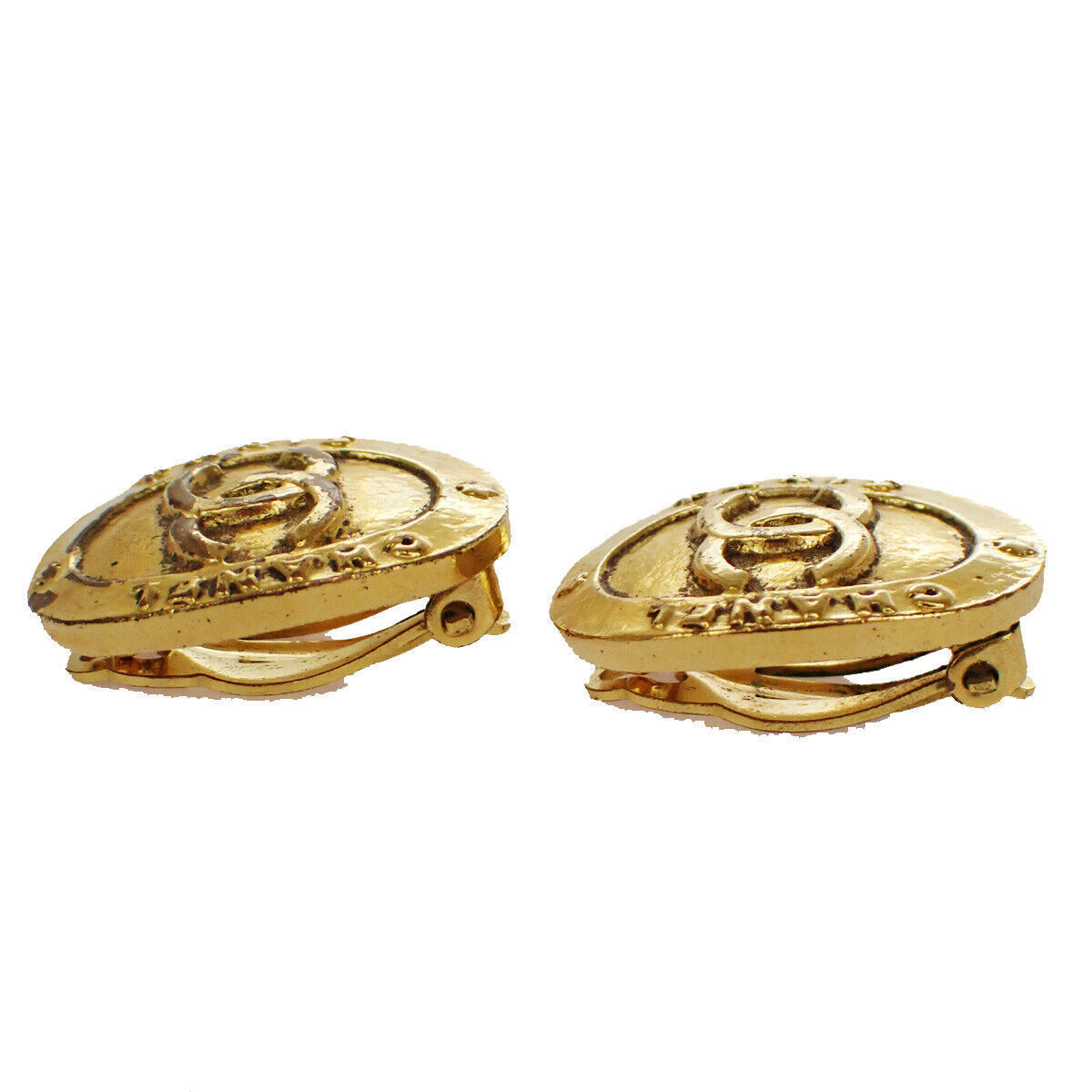 CHANEL CC Logo Button Earrings Clip-On GHW France Vintage Accessory 86YC351