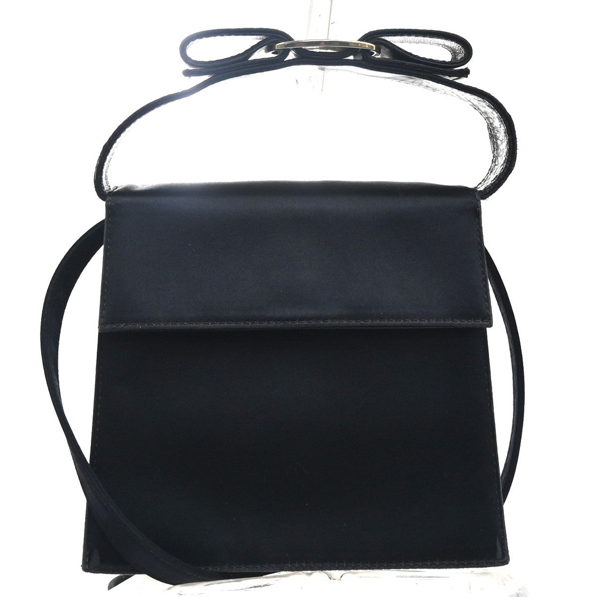 SALVATORE FERRAGAMO Vara Mini 2Way Shoulder Hand Bag Satin Leather Black 67KP506