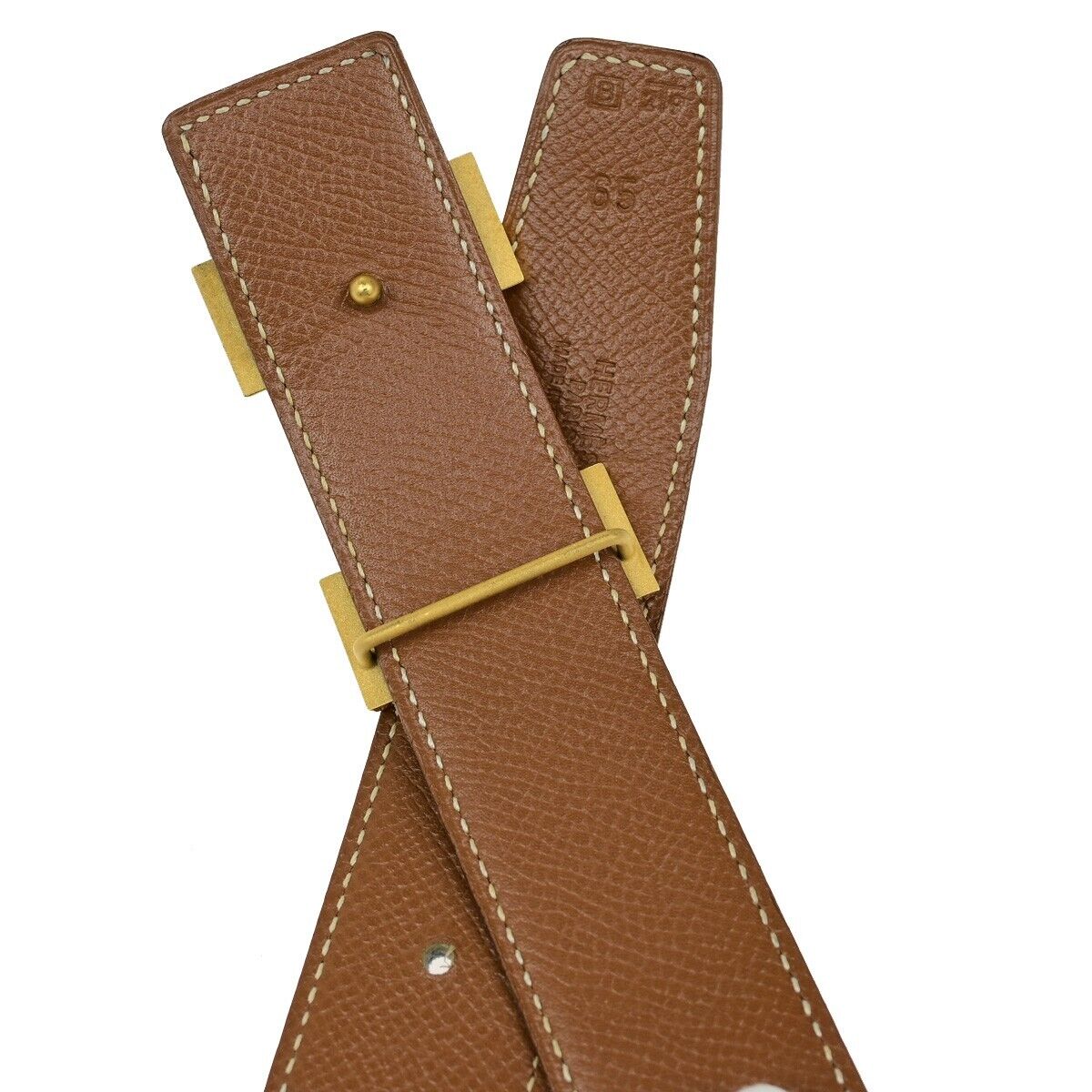 HERMES H Logo Constance Reversible Buckle Belt Leather #65 Black Brown 89YH515