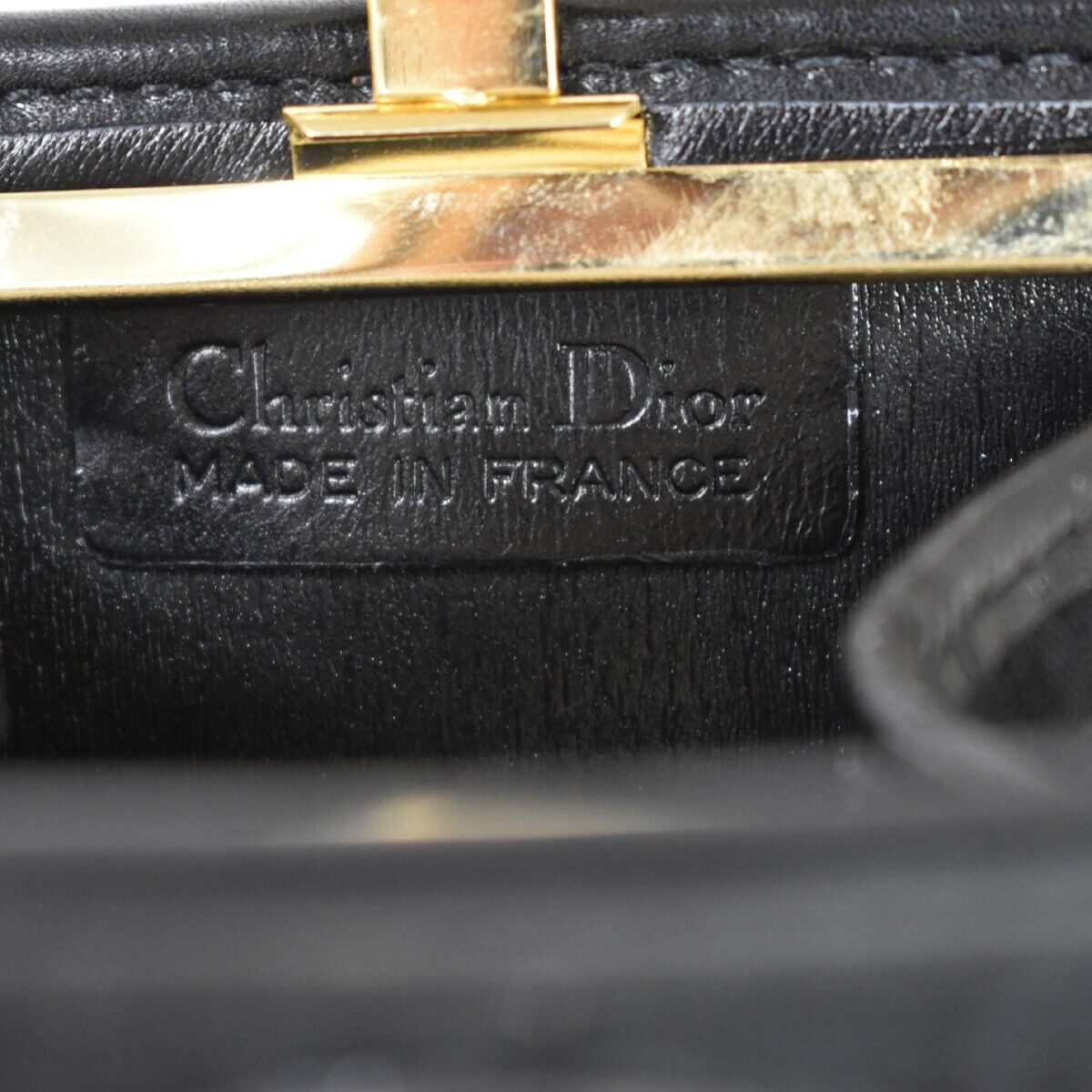 CHRISTIAN DIOR Trotter Clasp Coin Case Wallet Canvas Leather Black Gold 36JH723