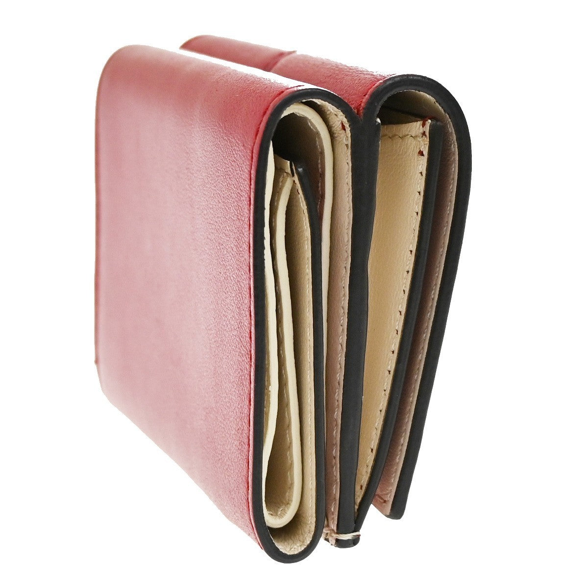 FENDI Logo Peekaboo Compact Trifold Wallet Purse Leather Red GHW Italy 30KB578