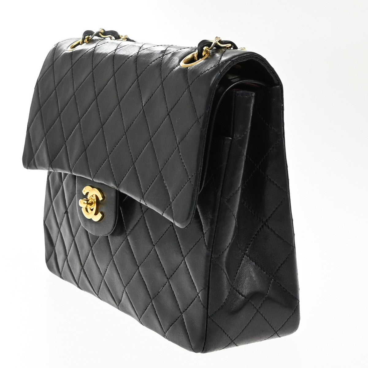 CHANEL CC Matelasse 25 Double Flap Chain Shoulder Bag Leather Black GHW 805RF615