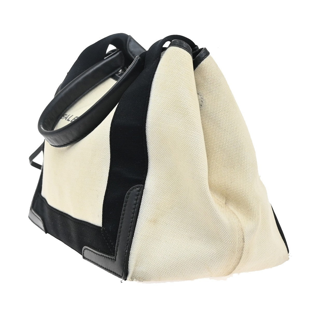 BALENCIAGA Navy Cabas S Shoulder Hand Bag Canvas Leather White Black 66EF982