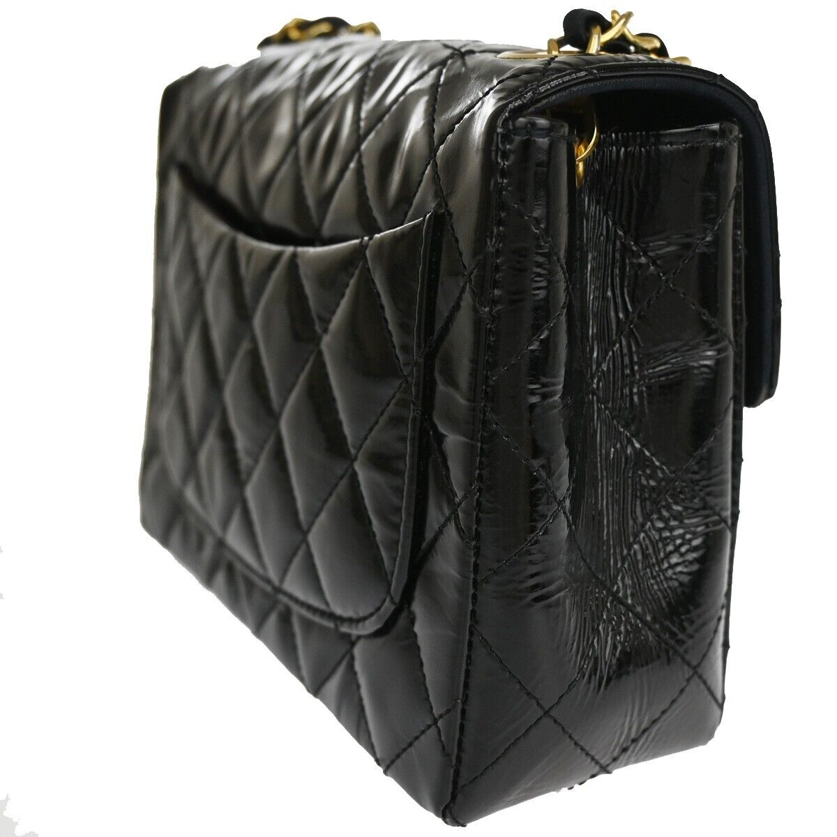 CHANEL CC Mini Matelasse Chain Shoulder Bag Patent Leather Black GHW 332RJ334