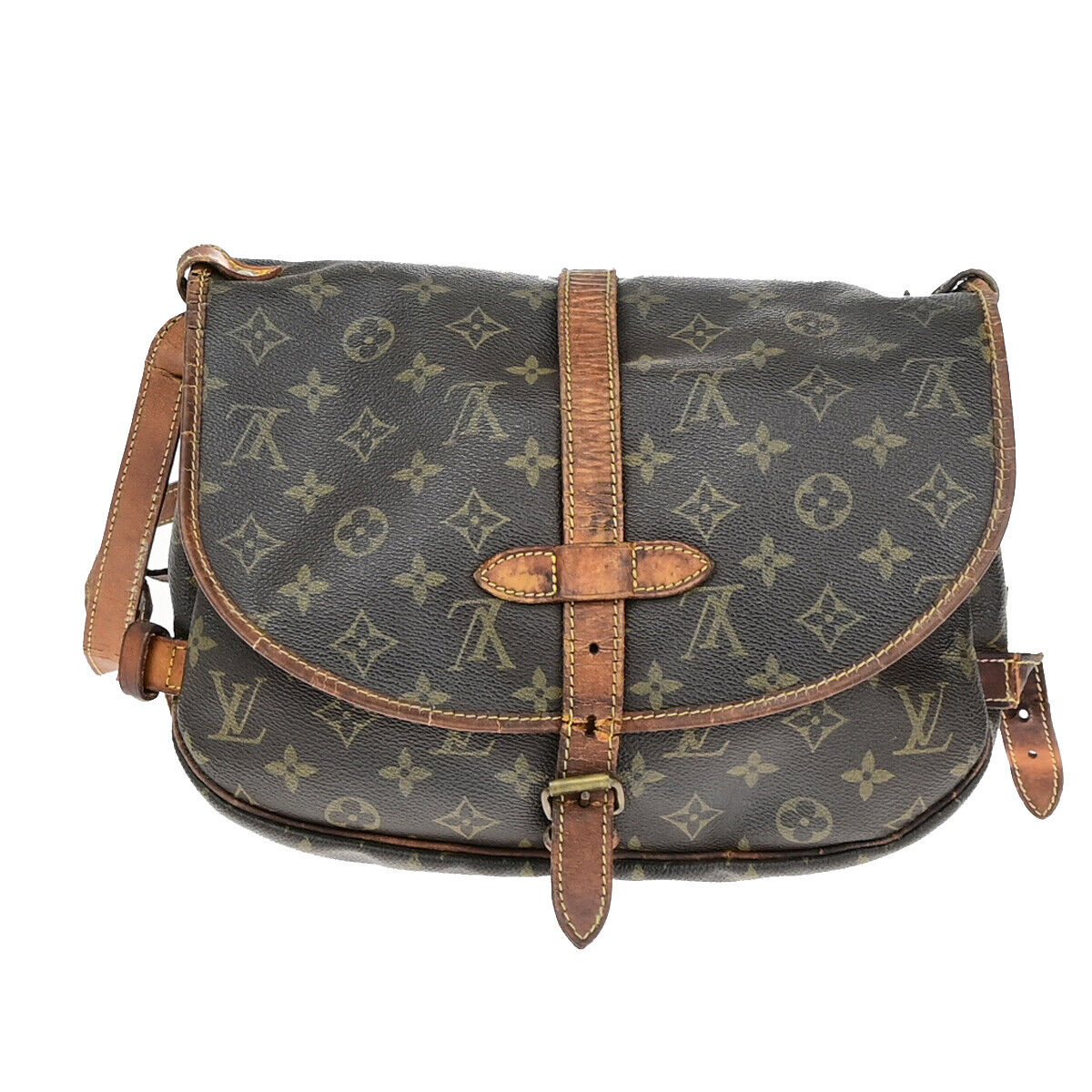 LOUIS VUITTON Logo Saumur 30 Shoulder Bag Monogram Leather Brown M42256 09YE885