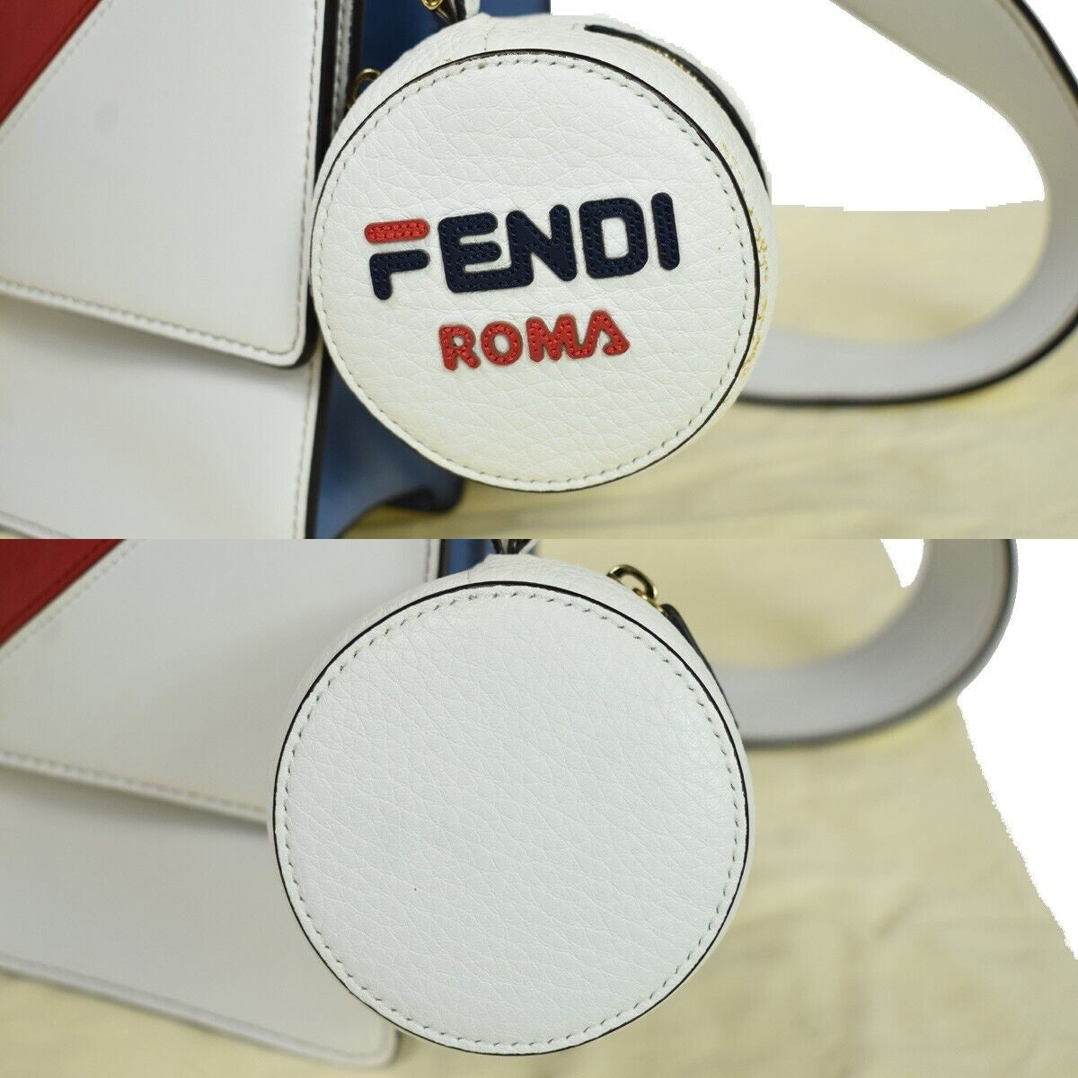 FENDI x FILA Collaboration 2Way Hand Bag Zucca Leather Brown White Blue 661RC614