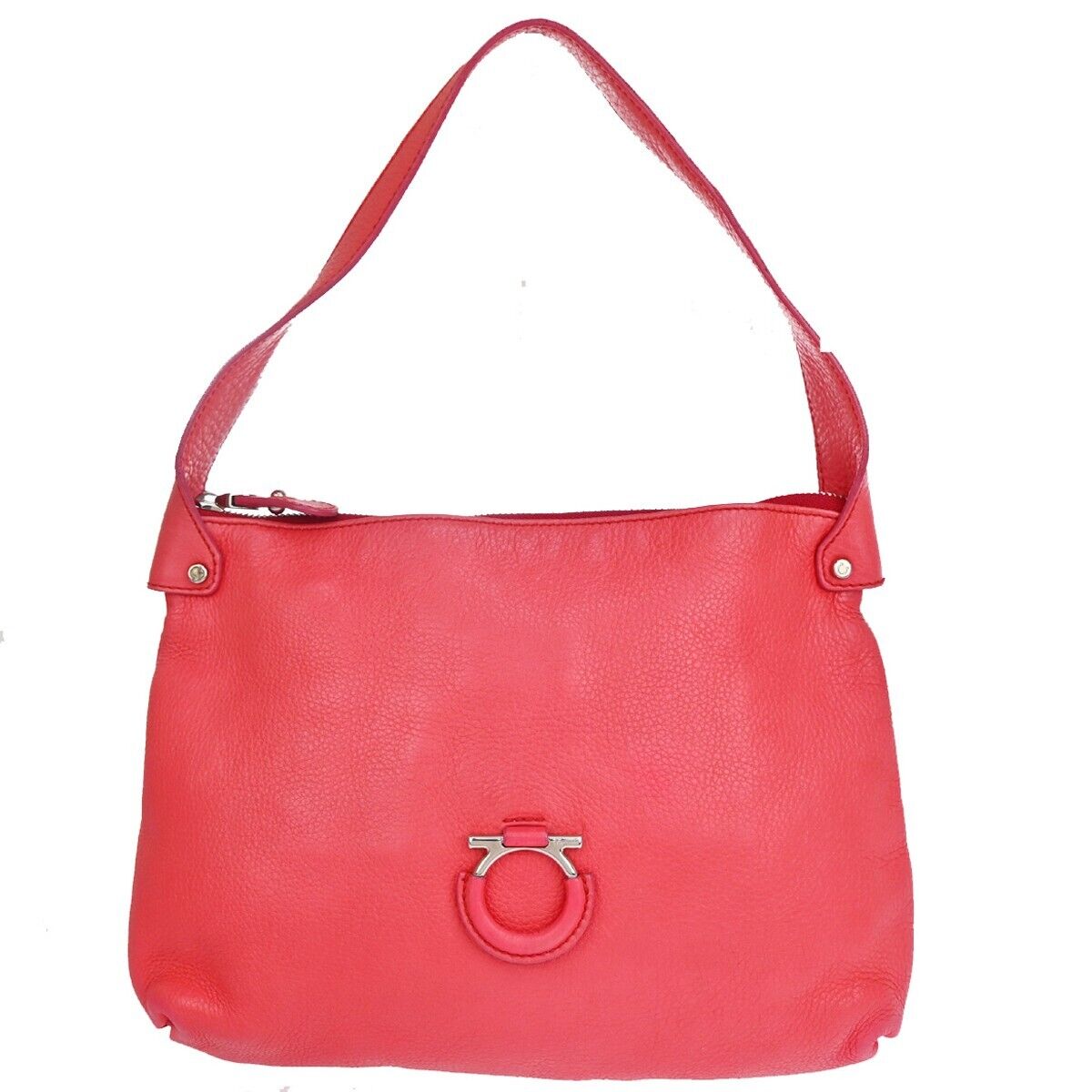 SALVATORE FERRAGAMO Gancini Shoulder Hand Bag Leather Pink Silver Italy 60EA597