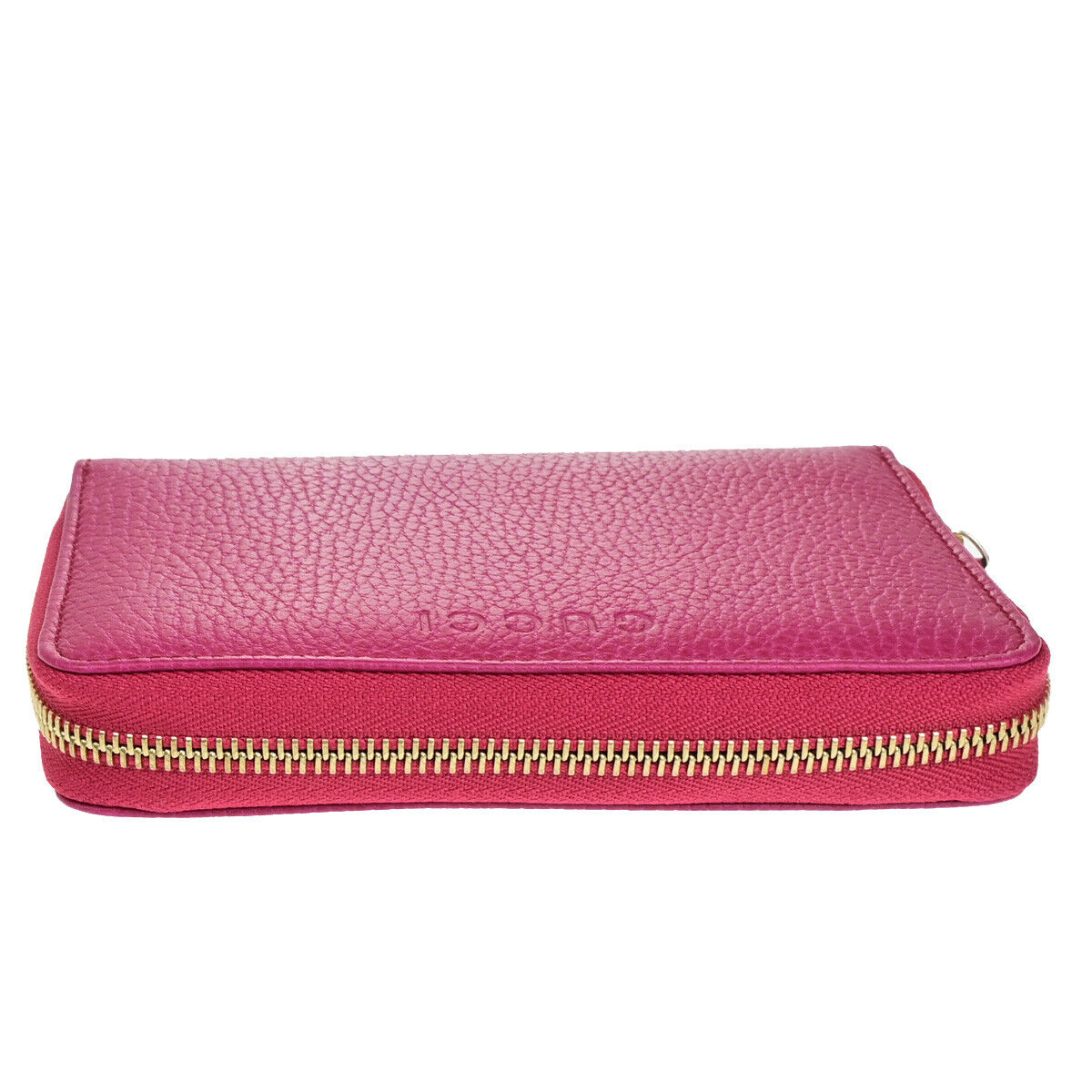 GUCCI Logo Zipper Around Wallet Purse Leather Pink Gold Italy 31RK310