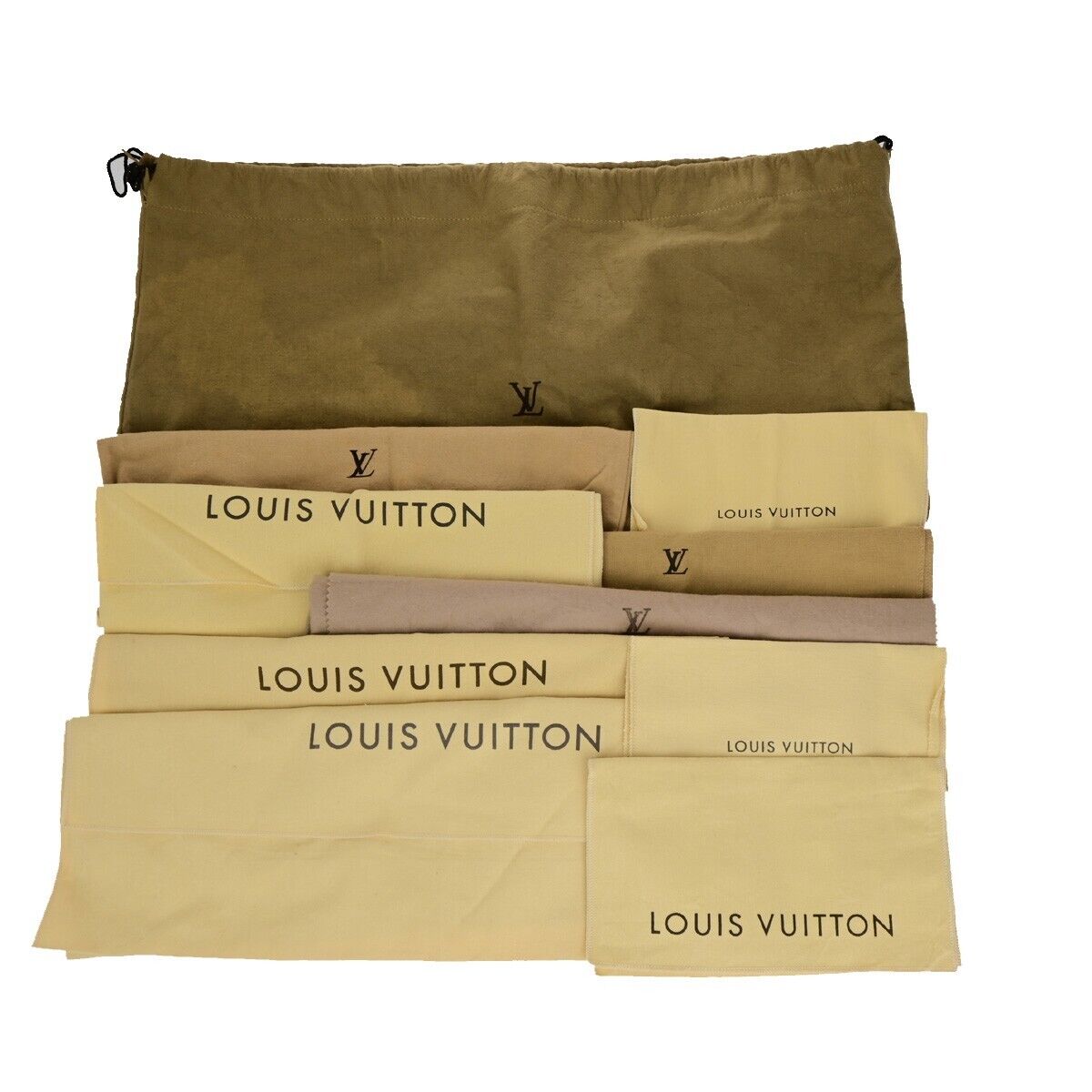 LOUIS VUITTON Logo 10 Set Dust Bag Drawstring Canvas Cotton Beige Brown 08EB499