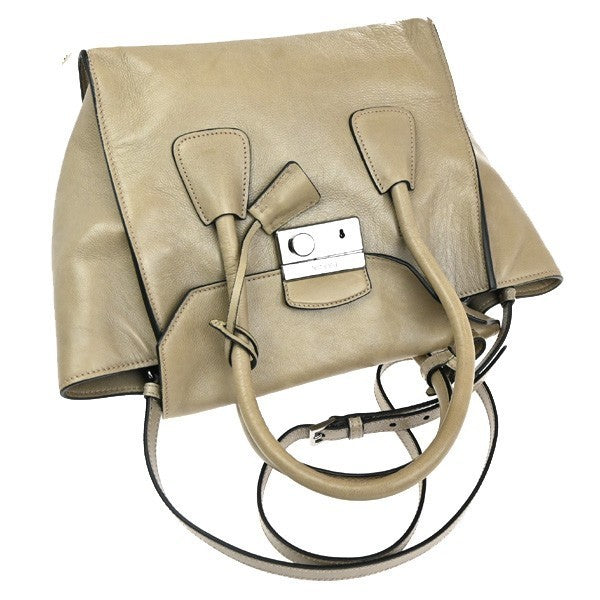 PRADA MILANO Logo 2Way Shoulder Hand Bag  Leather Beige SHW Italy 86TA512