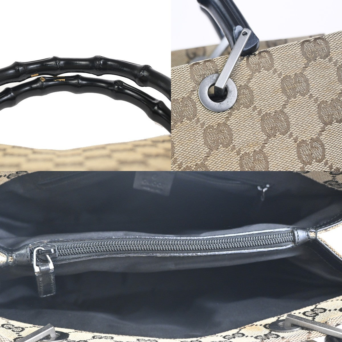 GUCCI Logo GG Pattern Hand Tote Bag Bamboo Canvas Leather BE Brown Italy 69ZA339