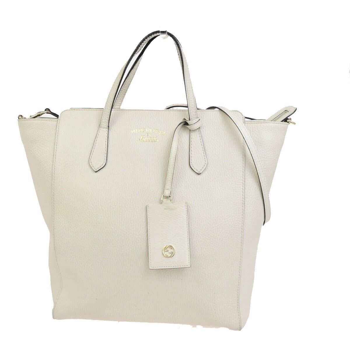 GUCCI Logo Swing 2Way Shoulder Hand Tote Bag Leather White Italy 62FB451