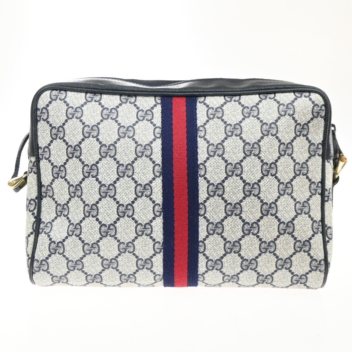 GUCCI Logo GG Sherry Line Shoulder Hand Bag PVC Leather Navy Blue Italy 69MA470