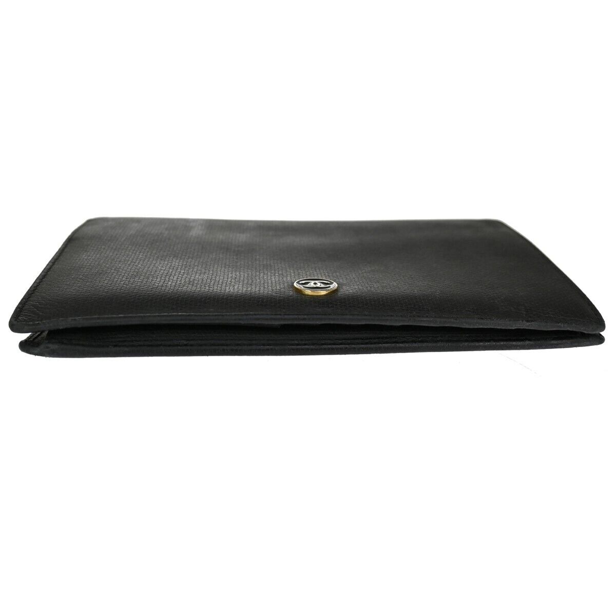 CHANEL CC Logo Long Bifold Wallet Purse Leather Black GHW Made in Spain 60EA118
