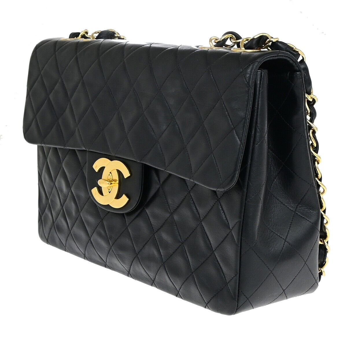 CHANEL Maxi Jumbo Matelasse 34 Chain Shoulder Bag Leather Black Vintage 342RK691
