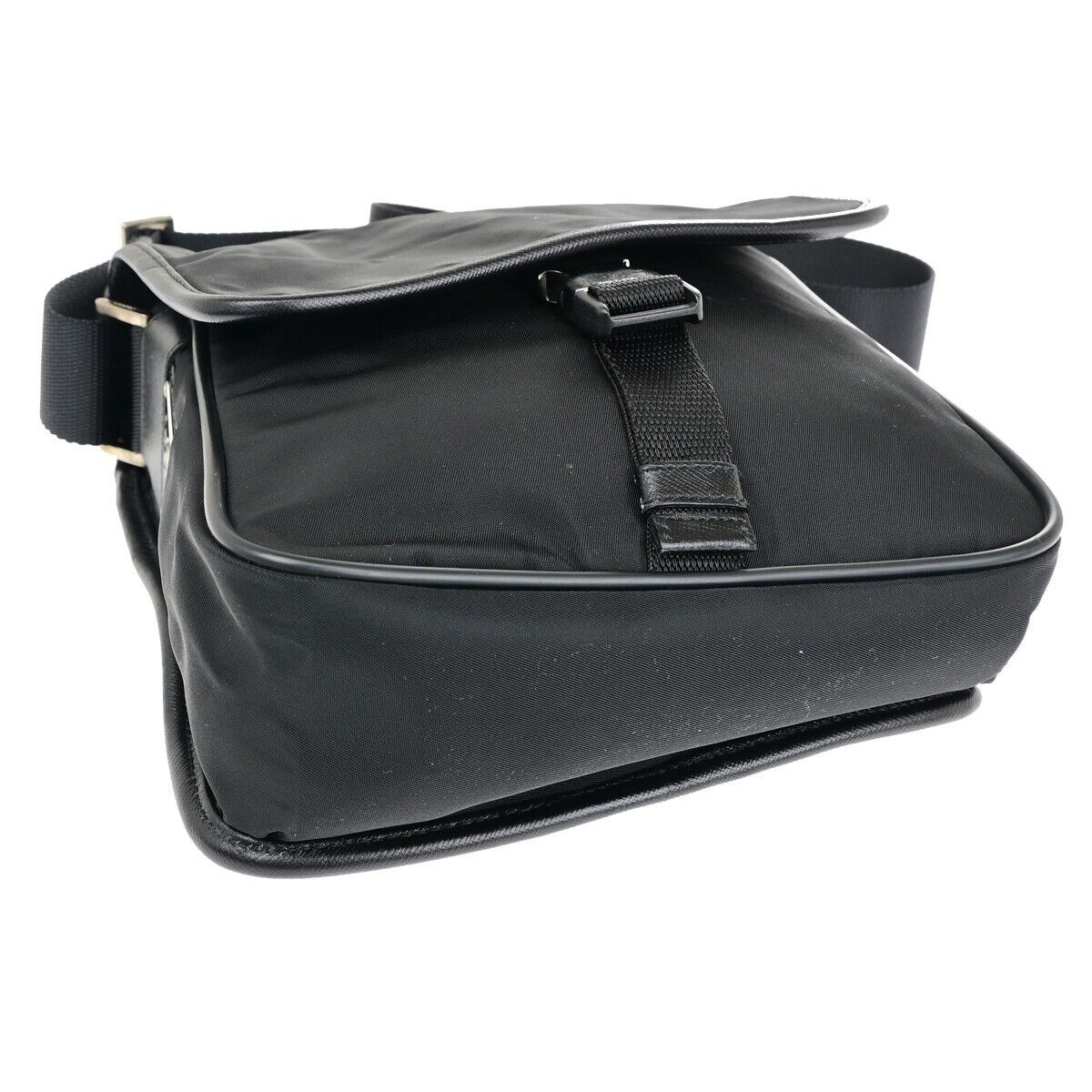 PRADA MILANO Tessuto Messenger Shoulder Bag Nylon Leather Black Silver 87EB675