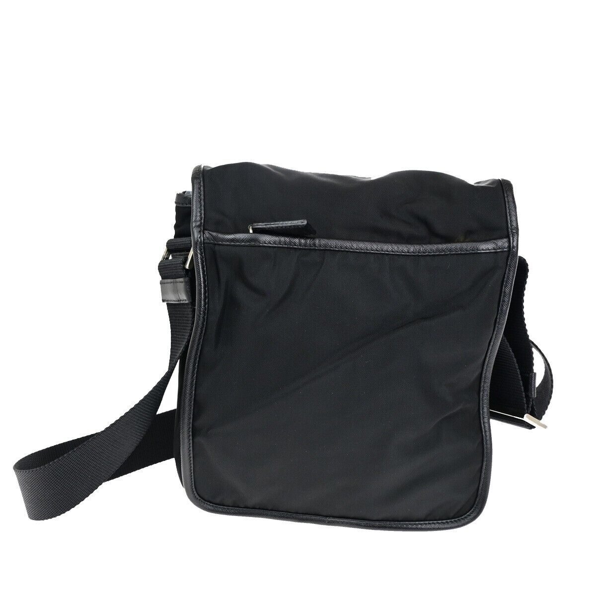 PRADA MILANO Tessuto Messenger Shoulder Bag Nylon Leather Black Silver 87EB675