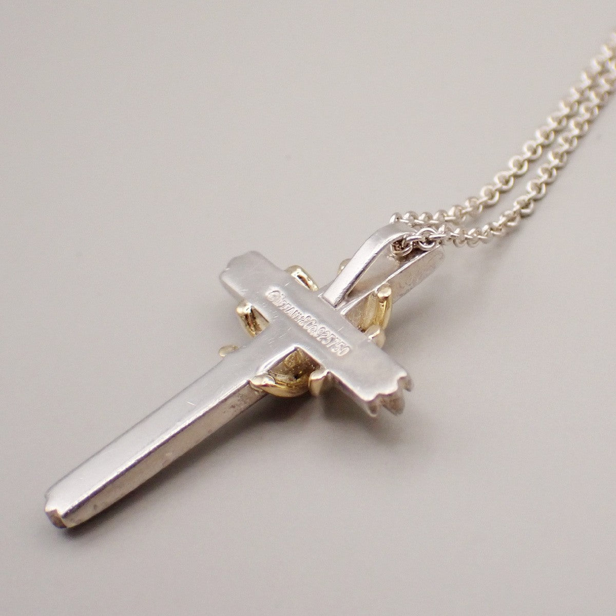 Tiffany & Co. Signature Cross Chain Necklace Pendant Silver 925/Gold 750 83RF610