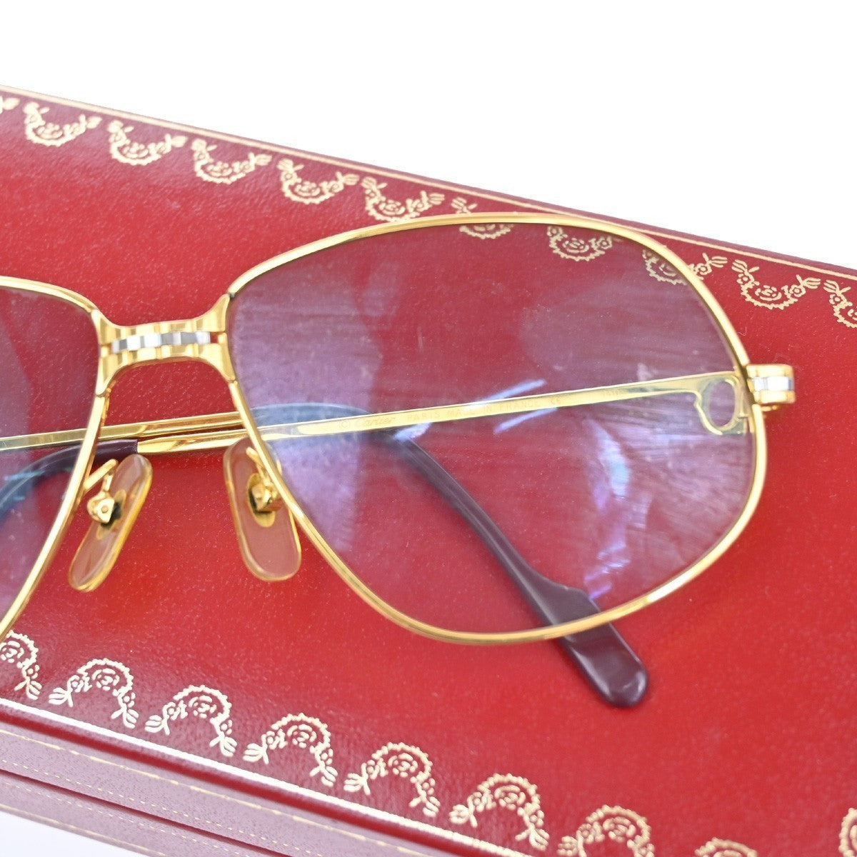 CARTIER Logo Trinity Reading Glasses Eye Wear Metal Plastic Gold France 80RF624
