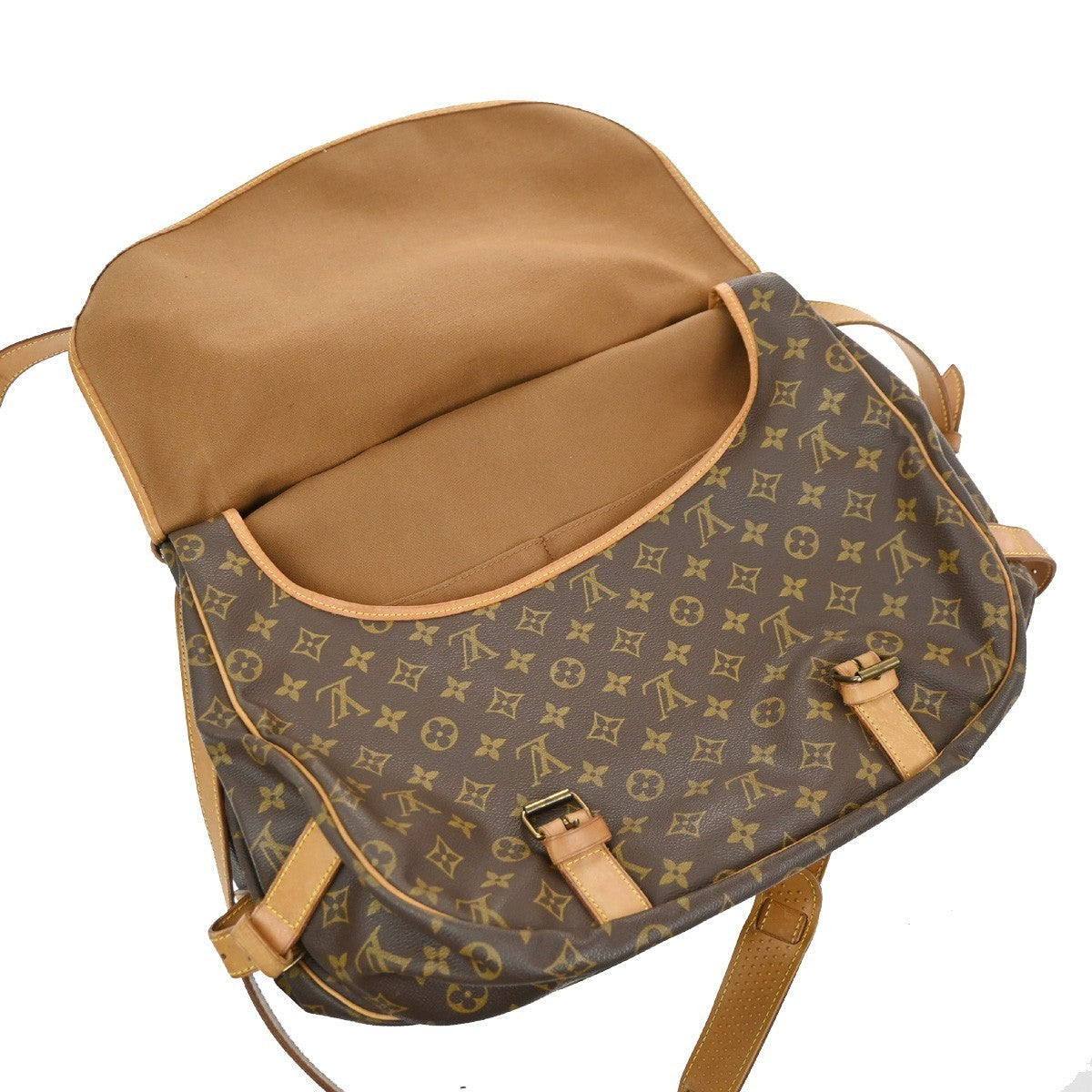 LOUIS VUITTON Logo Saumur 43 Shoulder Bag Monogram Leather Brown M42252 35MA673