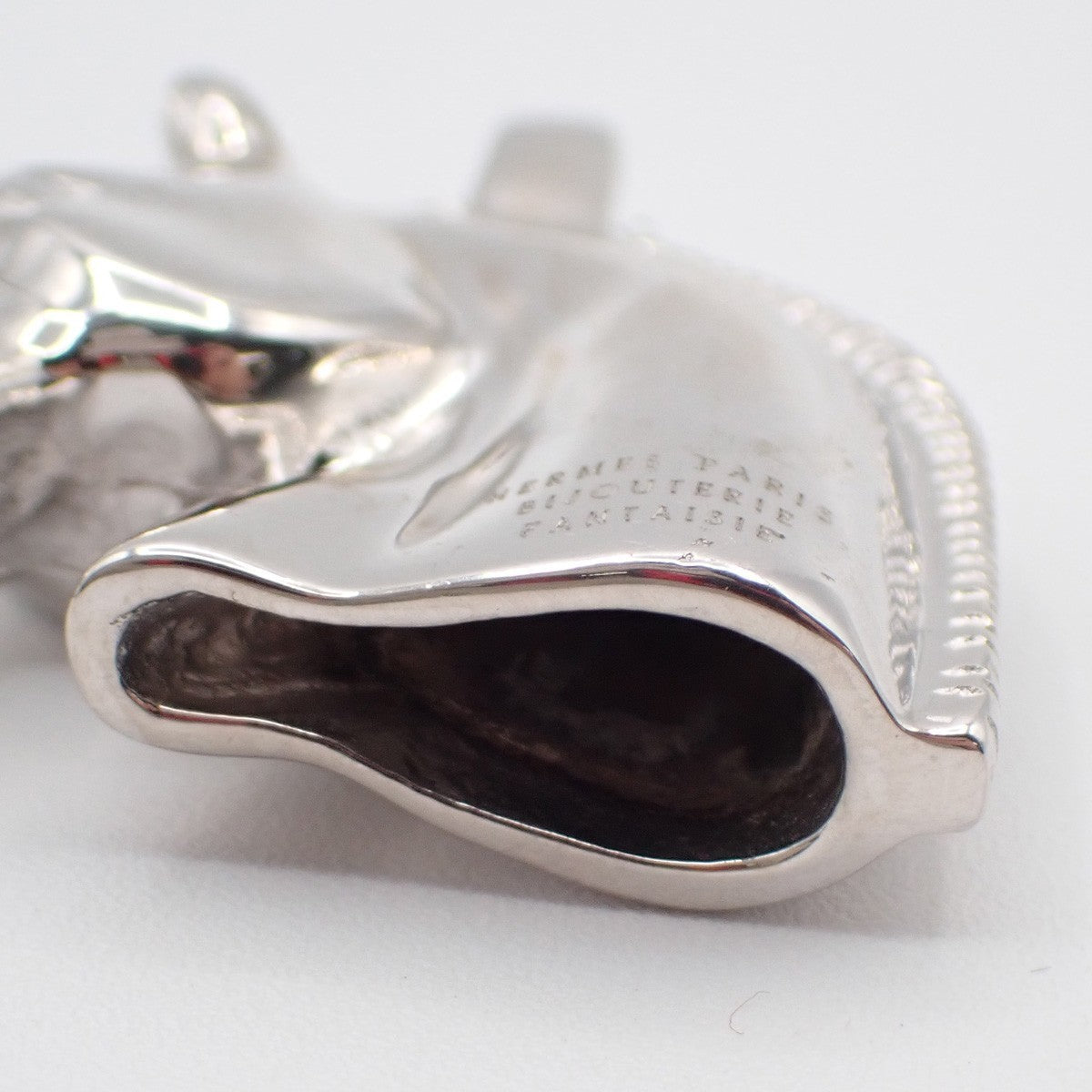 HERMES Logo Cheval Horse Necklace Pendant Top Silver Plated 31RL459