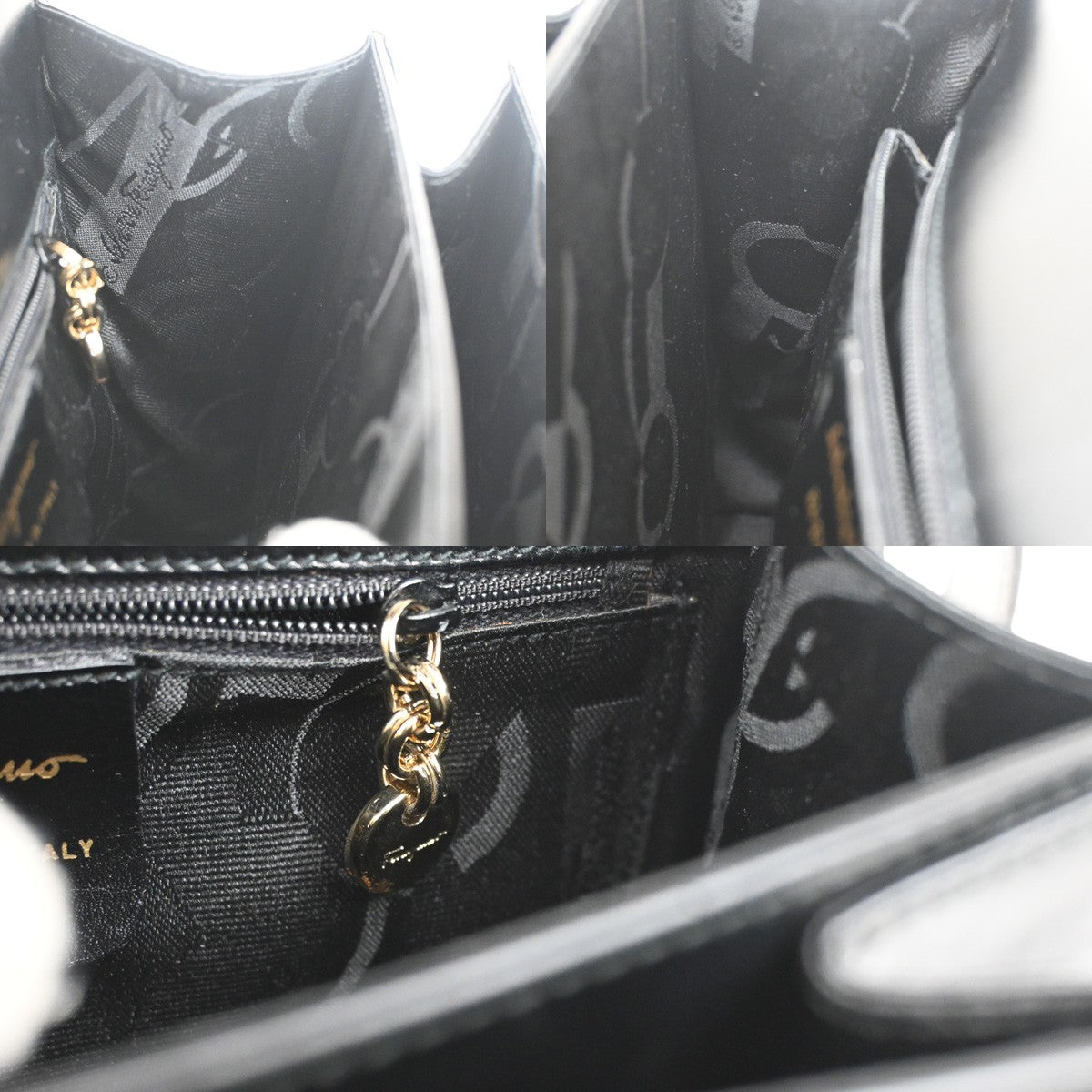 SALVATORE FERRAGAMO Logo Gancini 2WAY Hand Bag Leather Black GHW Italy 77RL504
