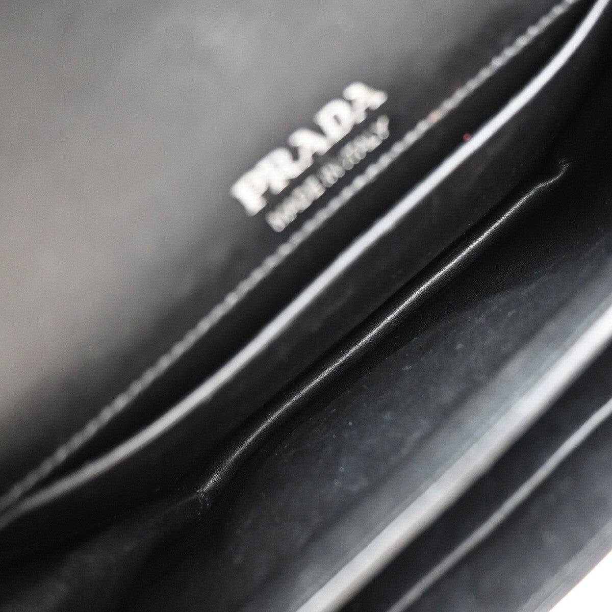 PRADA Logo Shoulder Hand Bag Leather Black SHW Italy 74RF249