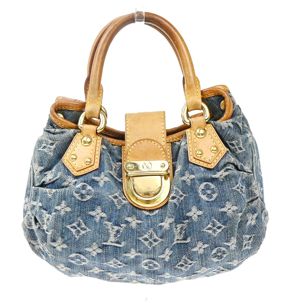 LOUIS VUITTON Logo Pleaty Hand Bag Monogram Denim Leather Blue M95020 671RP147