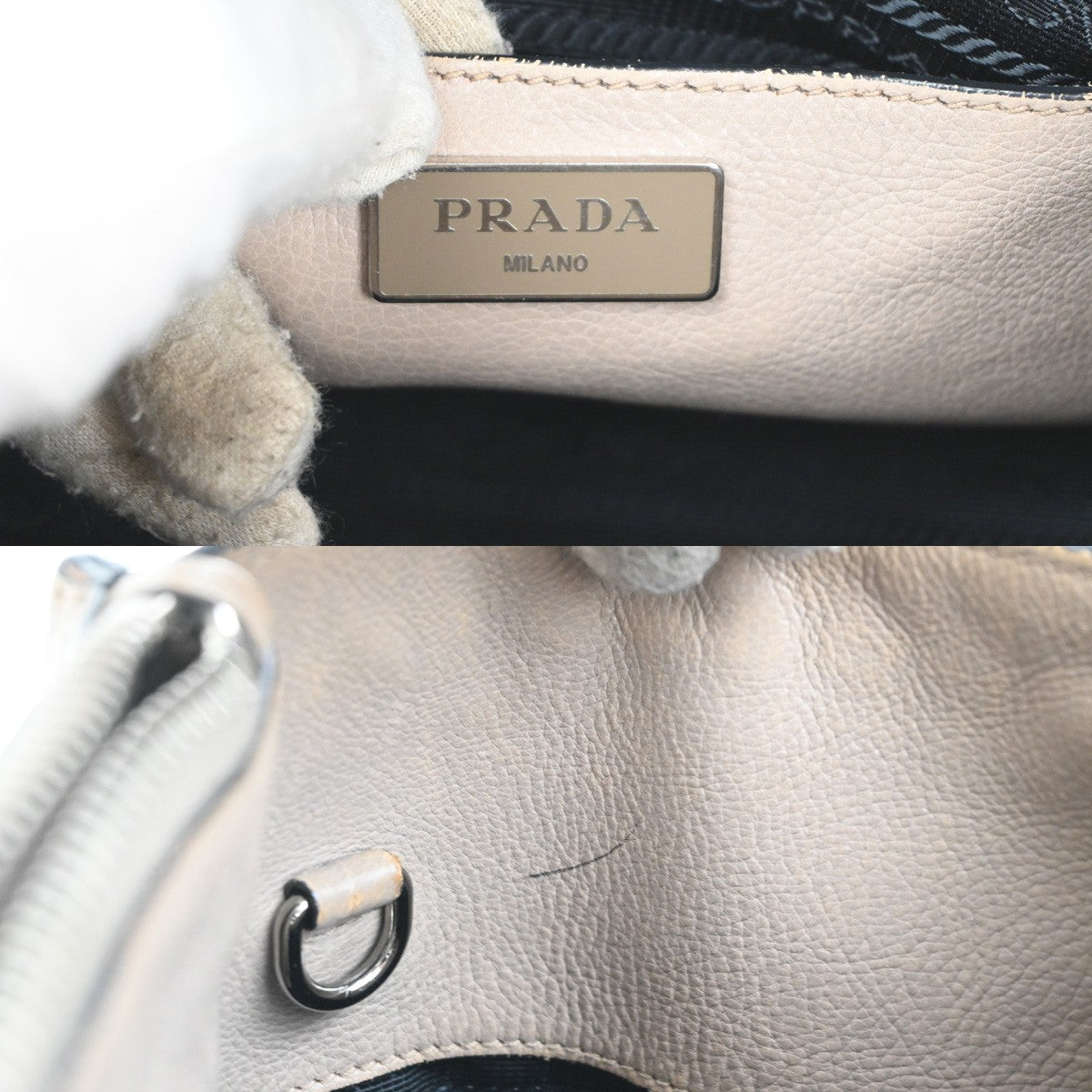 PRADA Studs 2Way Shoulder Hand Bag Leather Rhineston Beige GHW Spain 33TA590
