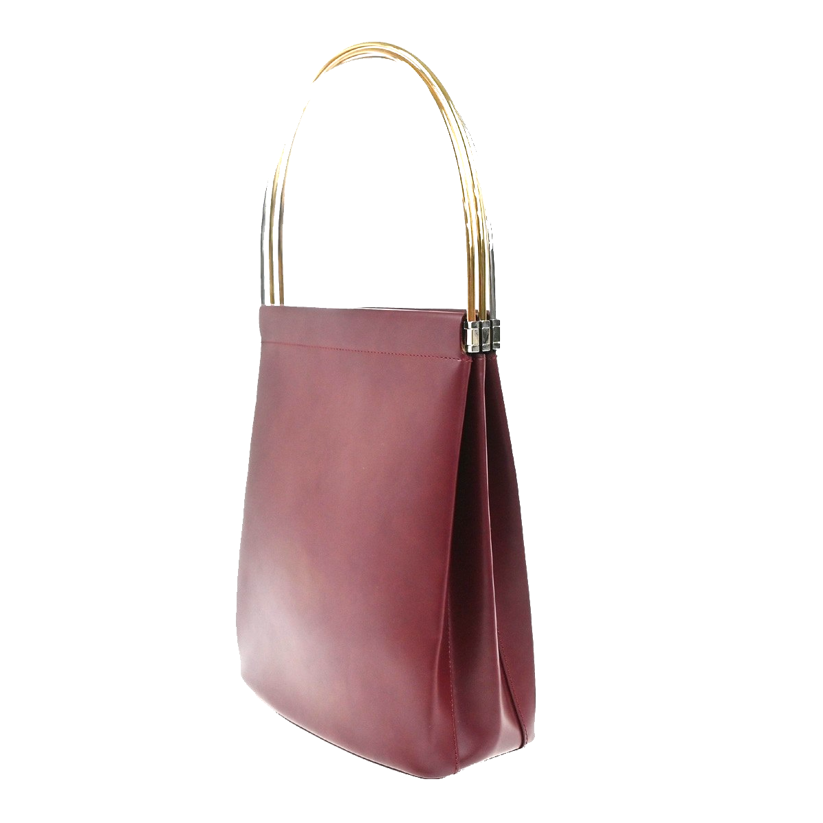 CARTIER Logo Trinity Tricolor Metal Handle Hand Bag Leather Red France 79MA200
