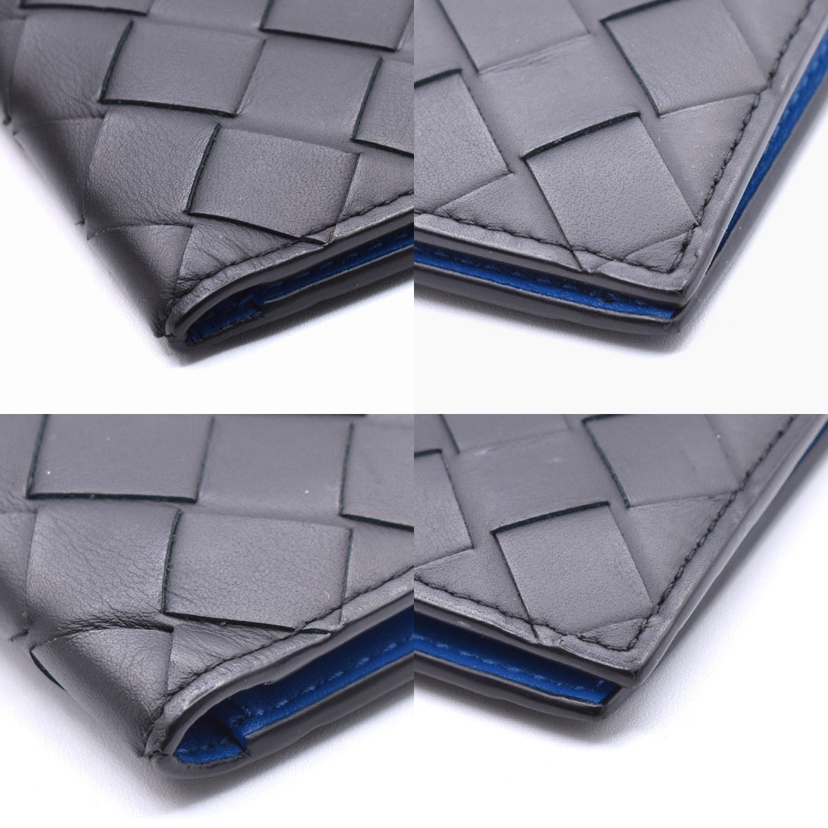 BOTTEGA VENETA Logo Intrecciato Bifold Card case Leather Black  Blue 62RL569
