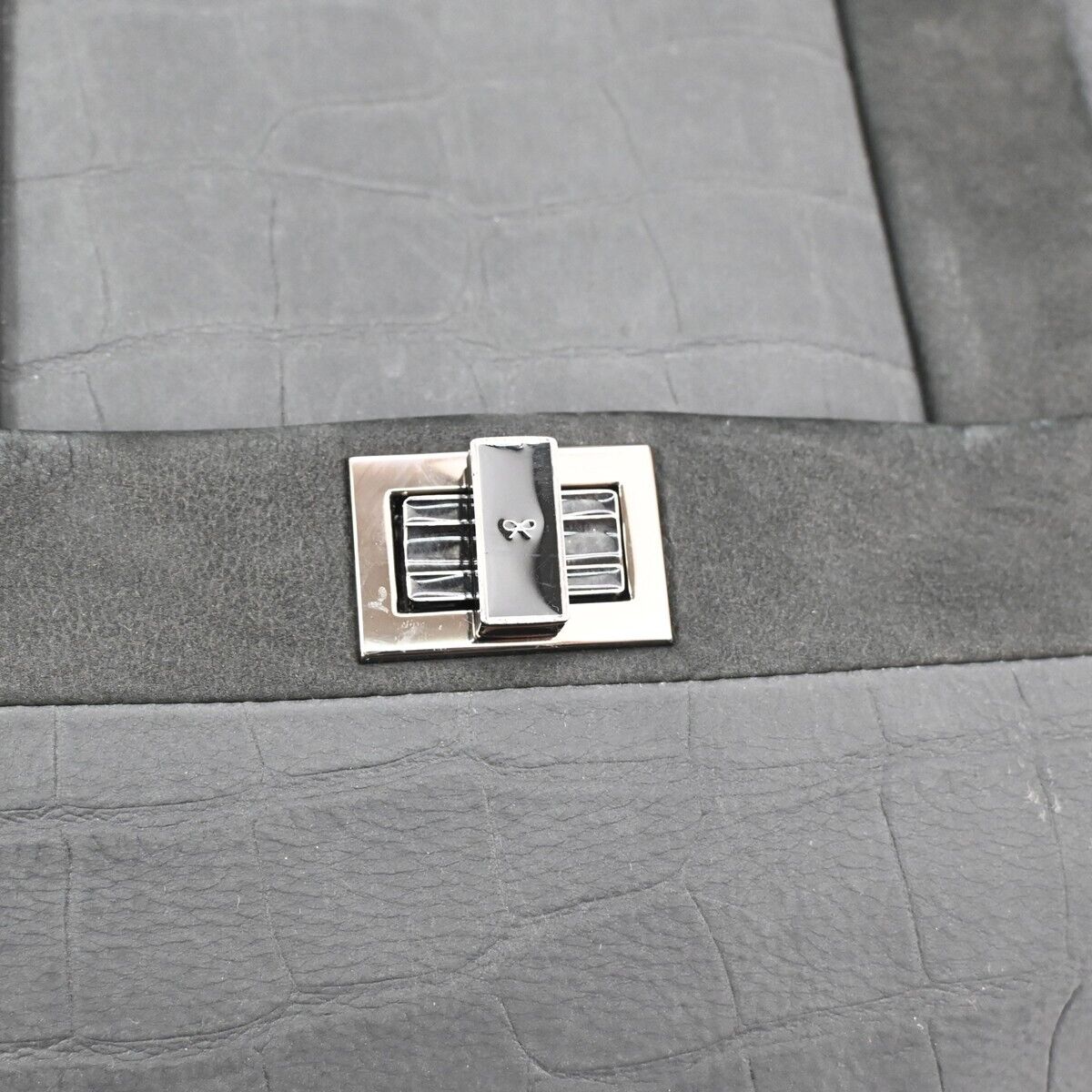 ANYA HINDMARCH Logo 2Way Shoulder Hand Bag Embossing Suede Leather Black 05DA069