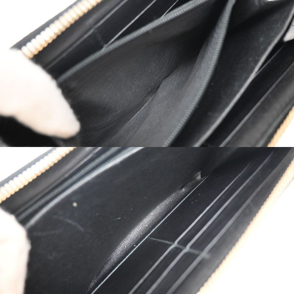 GUCCI Logo Guccissima GG Pattern Long Zipper Wallet Leather Black Gold 02KB378