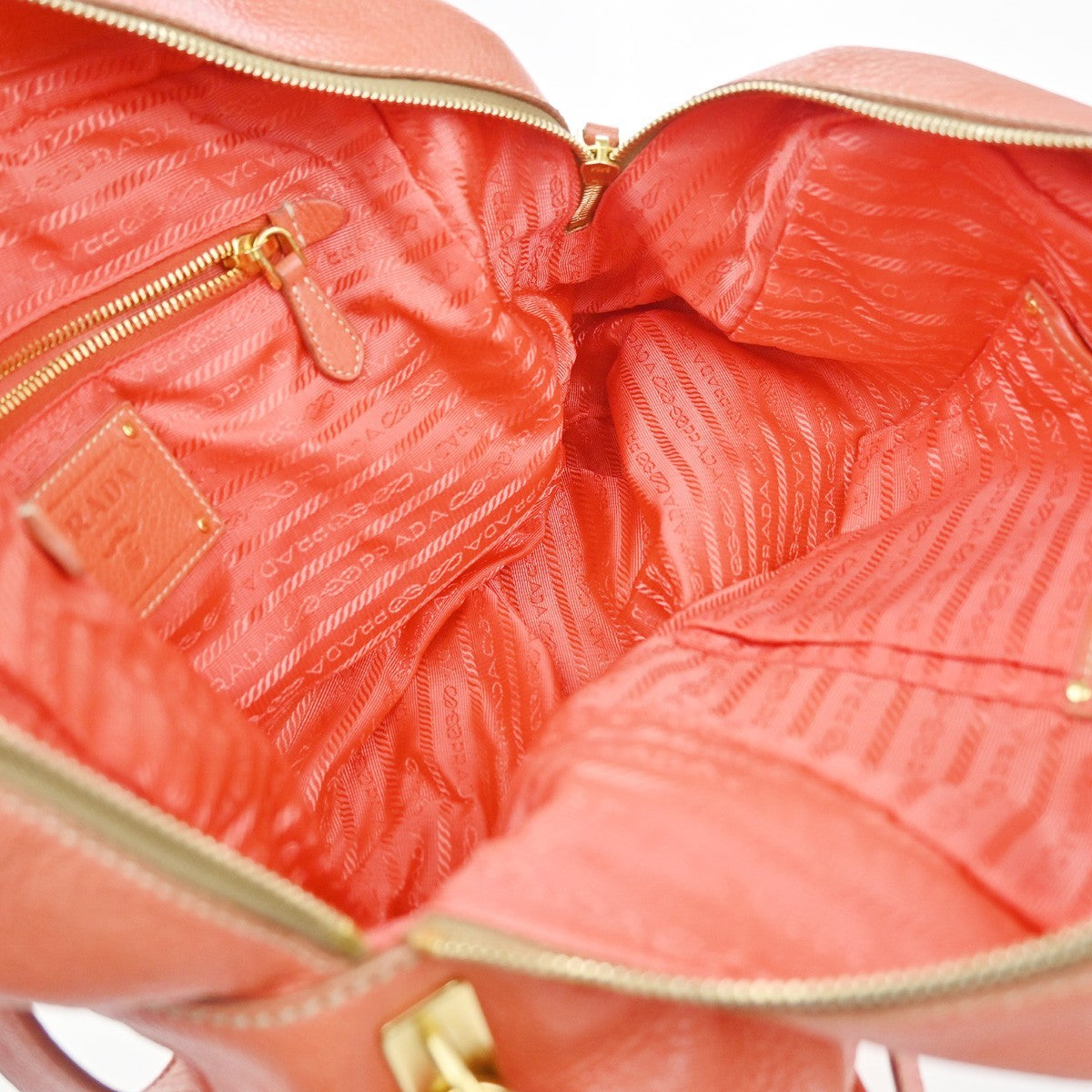 PRADA Logo Shoulder Tote Bag Leather Orange GHW Italy 34KP583