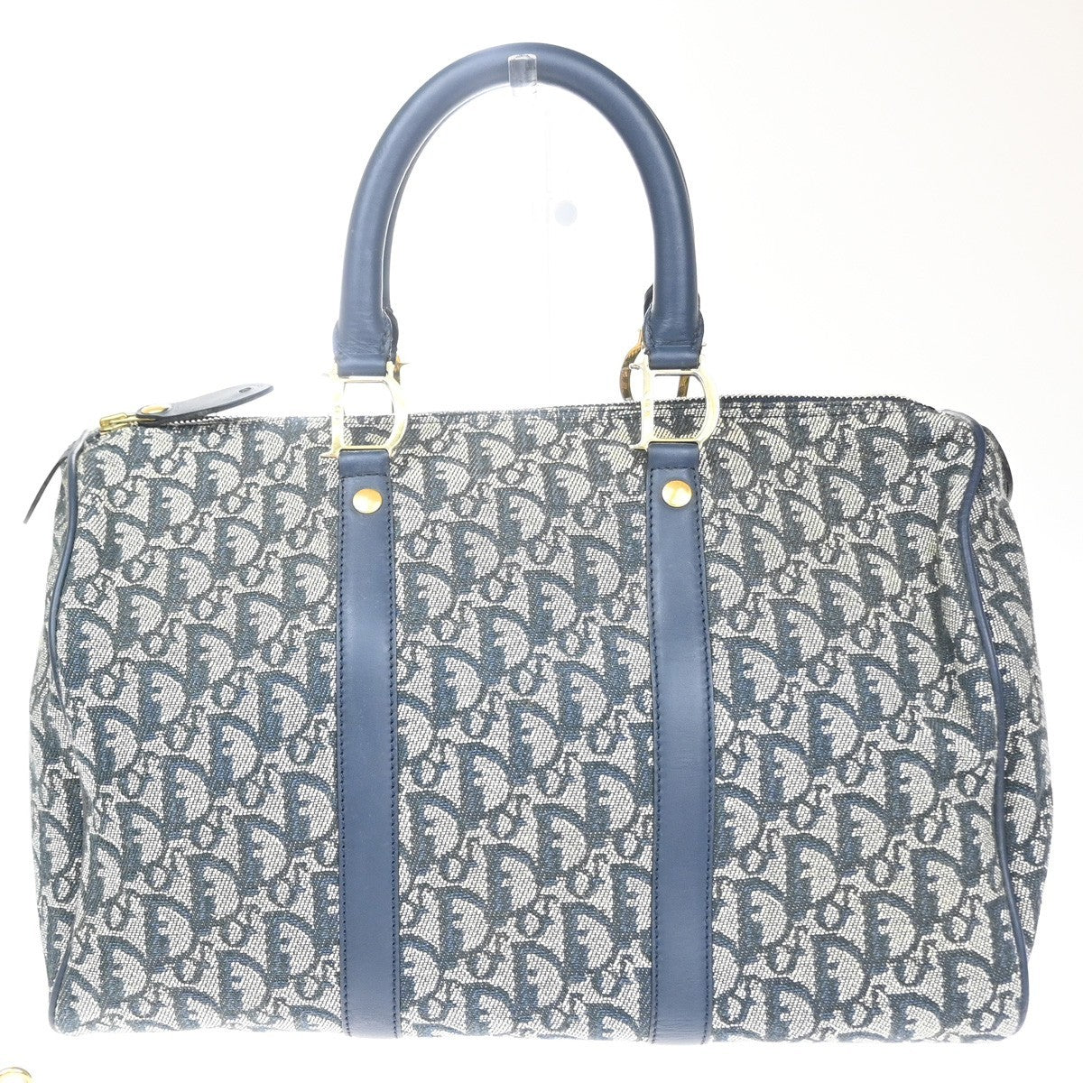 CHRISTIAN DIOR Logo Trotter Boston Hand Bag Canvas Leather Blue Italy 11CA874