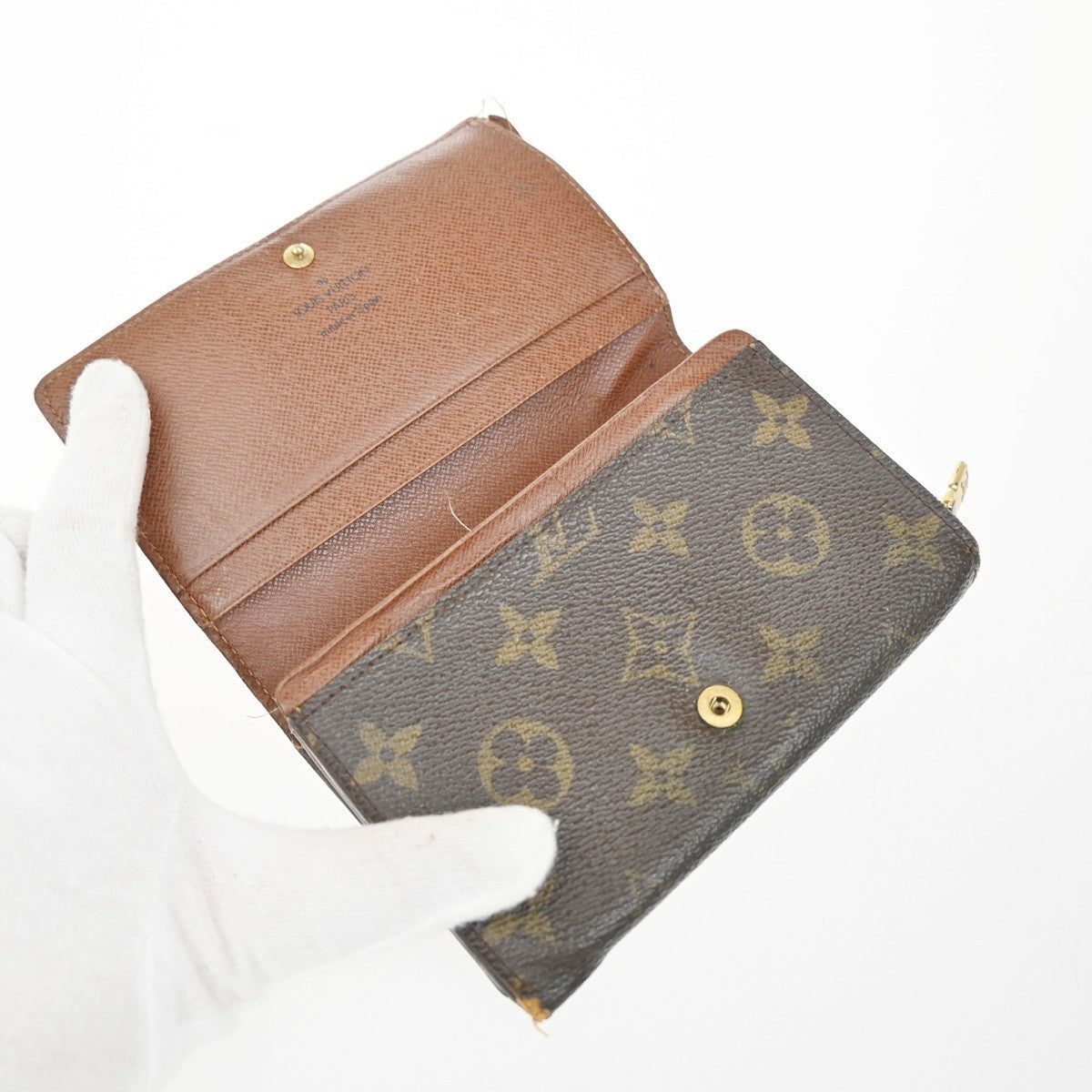 LOUIS VUITTON LV Logo 3 Set Bifold Trifold Wallet Monogram Leather Brown 63EG031
