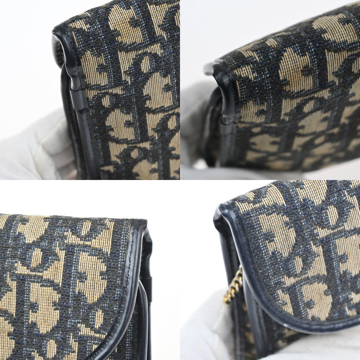 CHRISTIAN DIOR Trotter Chain Shoulder Bag Canvas Leather Blue France 64MA652
