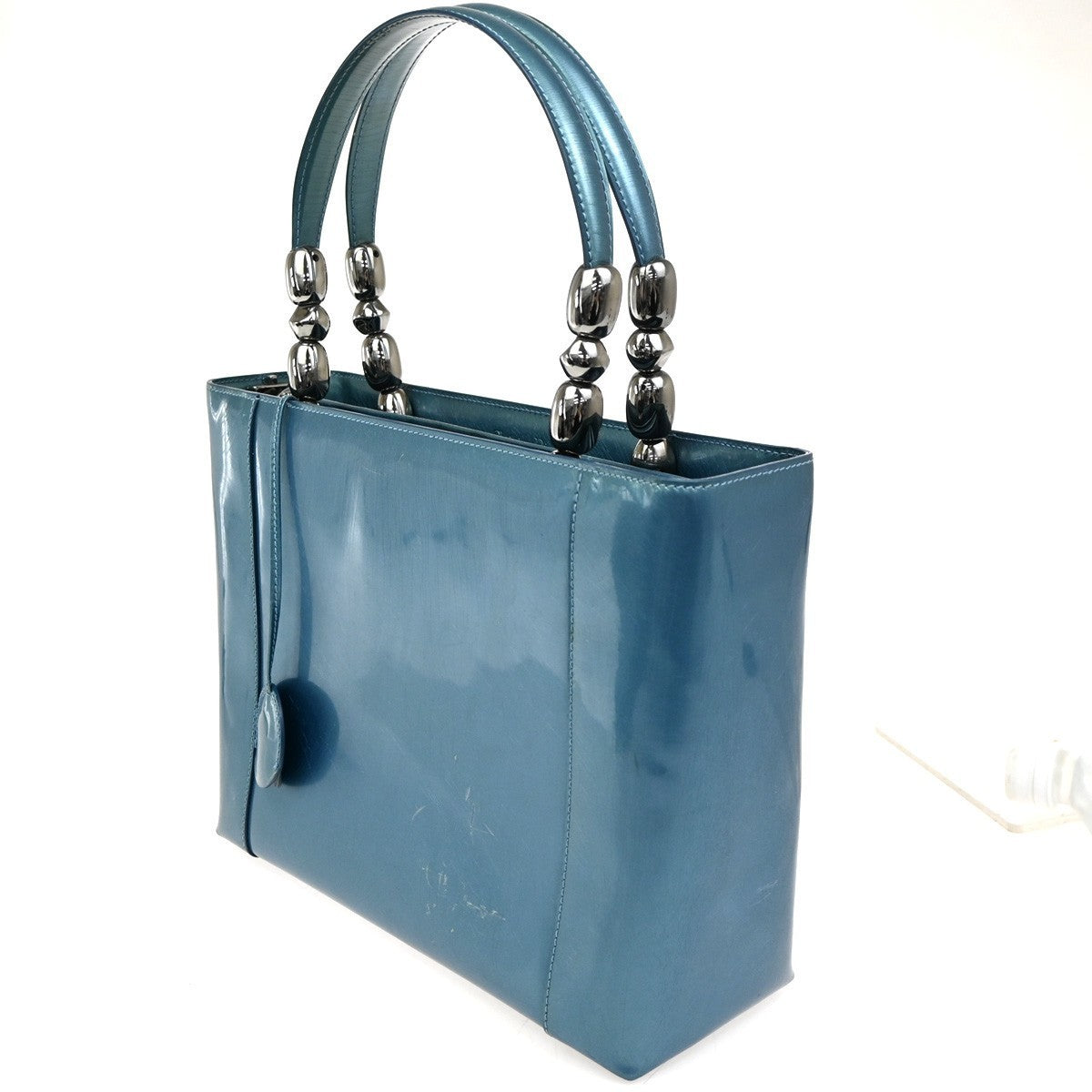 CHRISTIAN DIOR  Maris Pearl Hand Bag Patent Leather Blue SHW Italy 83TA405