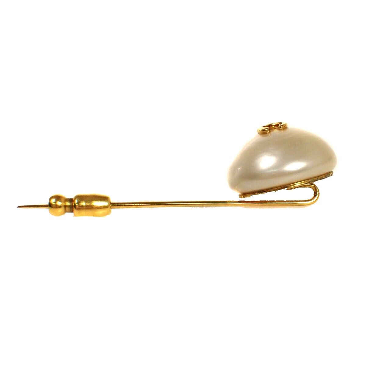 CHANEL CC Logo Pin Brooch 28 Imitation Pearl GHW France Accessory VTG 61GA323