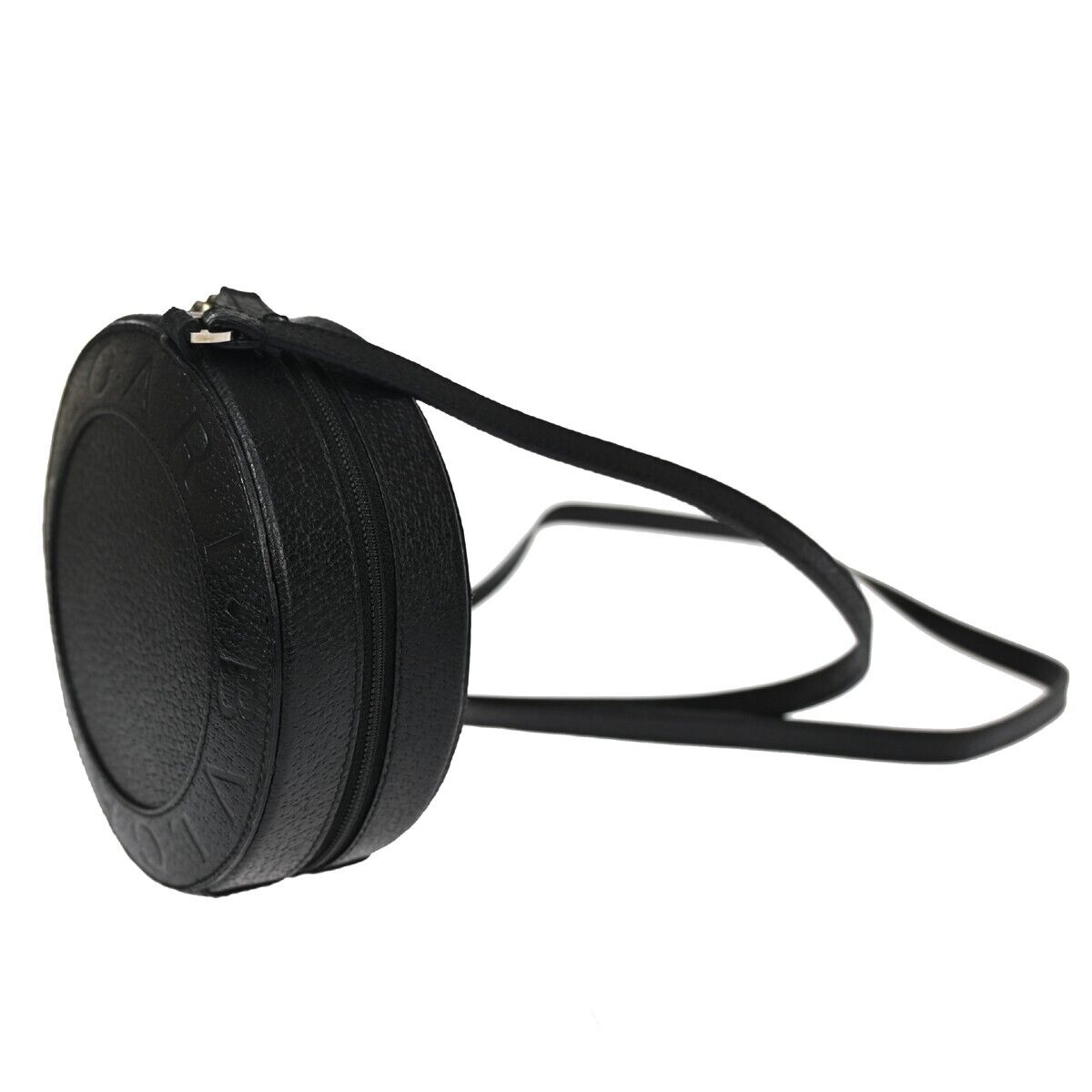 BVLGARI Logo Yoyo Round Crossbody Shoulder Bag Leather Black SHW Italy 80GA870