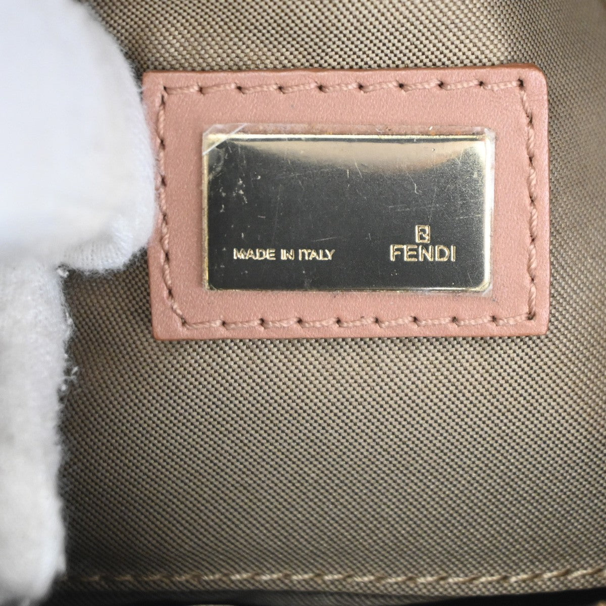 FENDI Logo Mamma Zucca Pattern Shoulder Bag Canvas Leather Brown Pink 46TA511