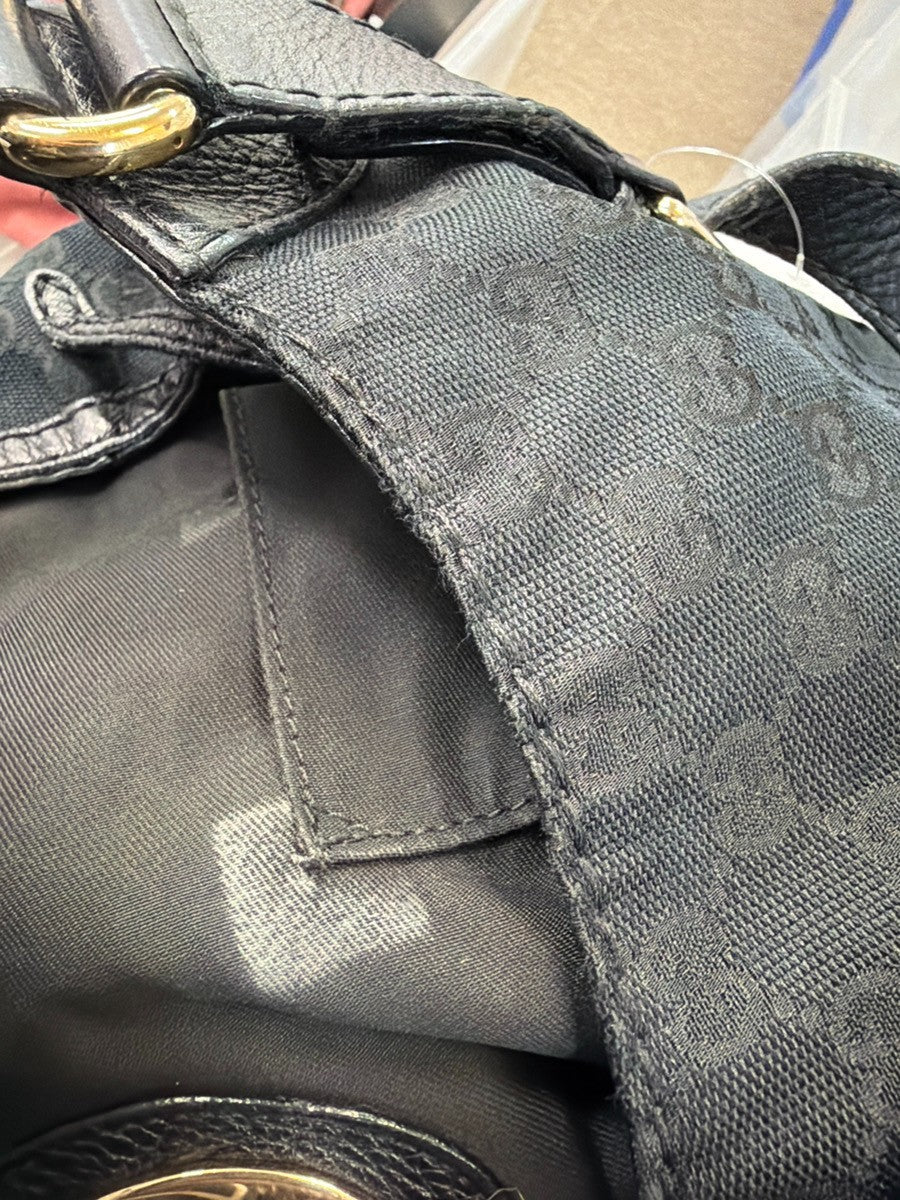 GUCCI Logo GG Pattern Shoulder Tote Bag Canvas Leather Black GHW Italy 34YH906
