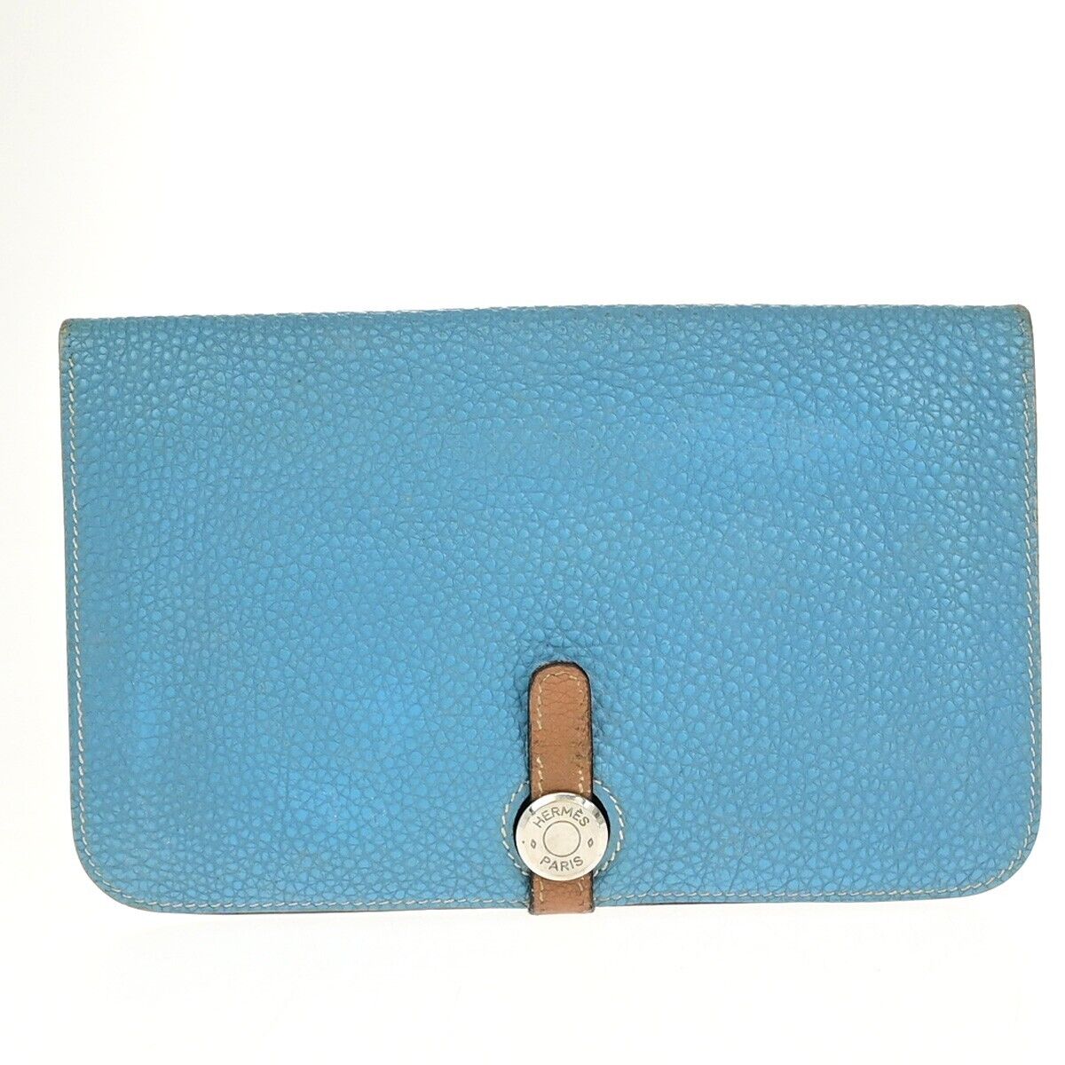 HERMES Dogon GM Coin Case Bicolor Bifold Wallet Togo Leather Bleu Jean 32KA284