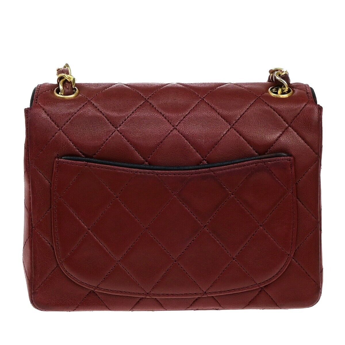 CHANEL CC Logo Mini Matelasse Chain Shoulder Bag Leather Red Vintage 335RF239