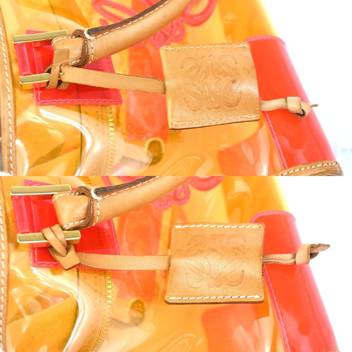 LOEWE Anagram Logo Amazona 28 Hand Bag Pouch Vinyl Leather Orange PK GHW 12RL927