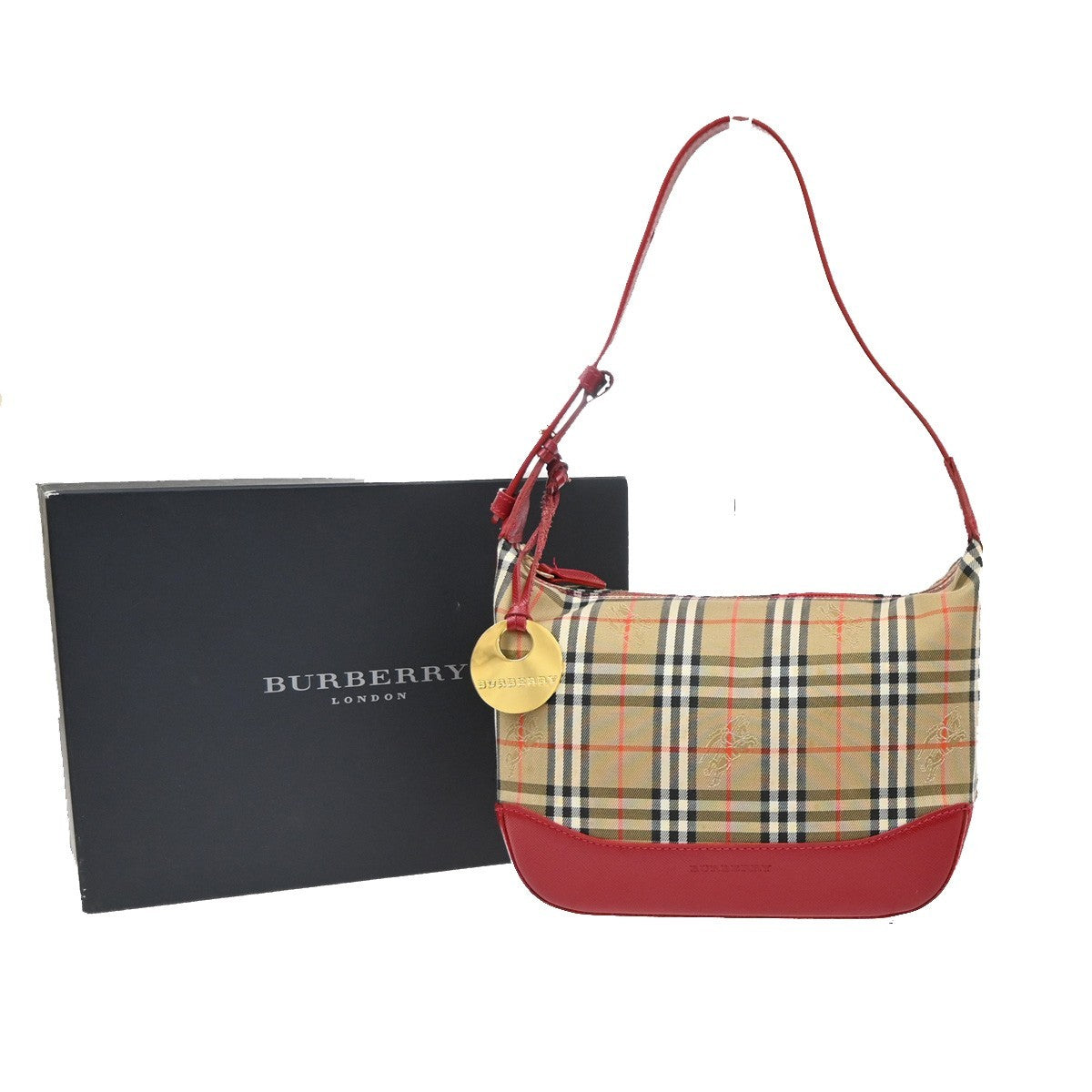 BURBERRY Logo Haymarket Check Shoulder Hand Bag Canvas Leather BE GHW 89RQ012