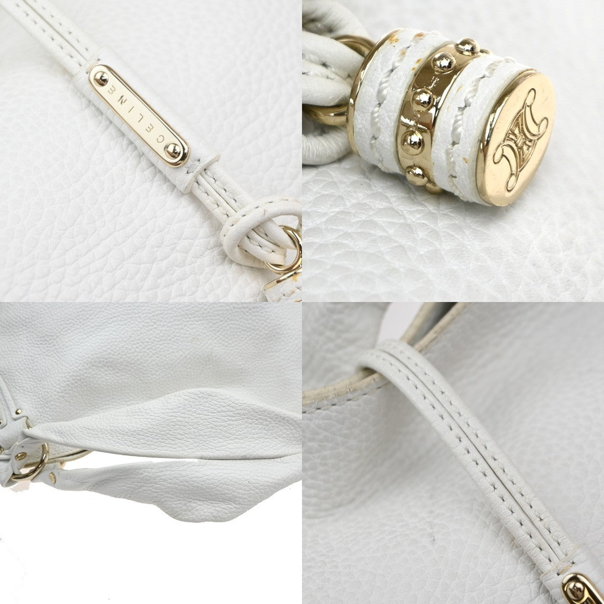 CELINE Logo Bittersweet Shoulder Hand Bag Leather White SHW Italy 32YJ135