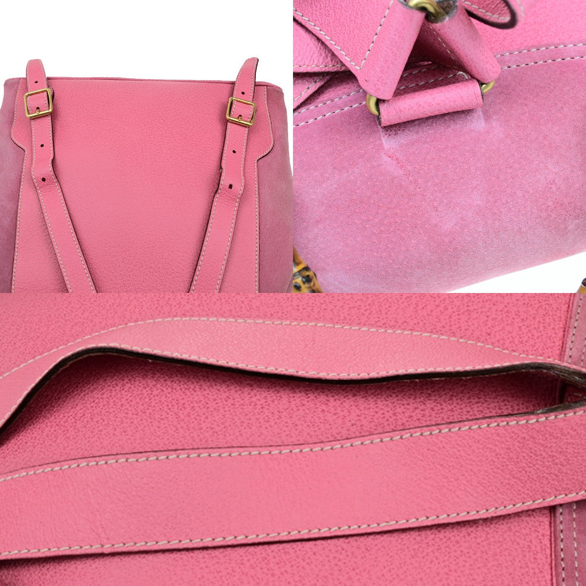 GUCCI Logo Bamboo Drawstring Backpack Bag Suede Leather Pink GHW Italy 35YH129